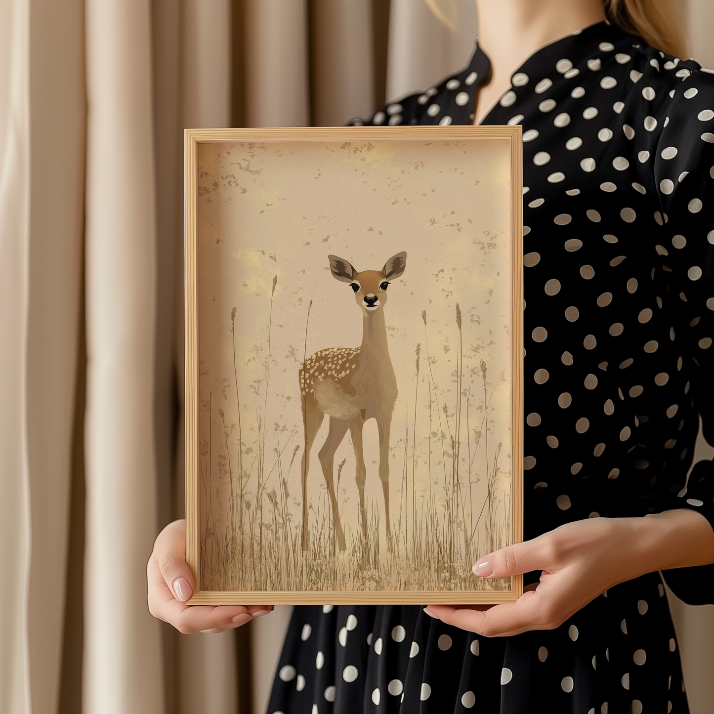 Graceful Fawn Poster – Minimalist Deer Artwork in Neutral Tones