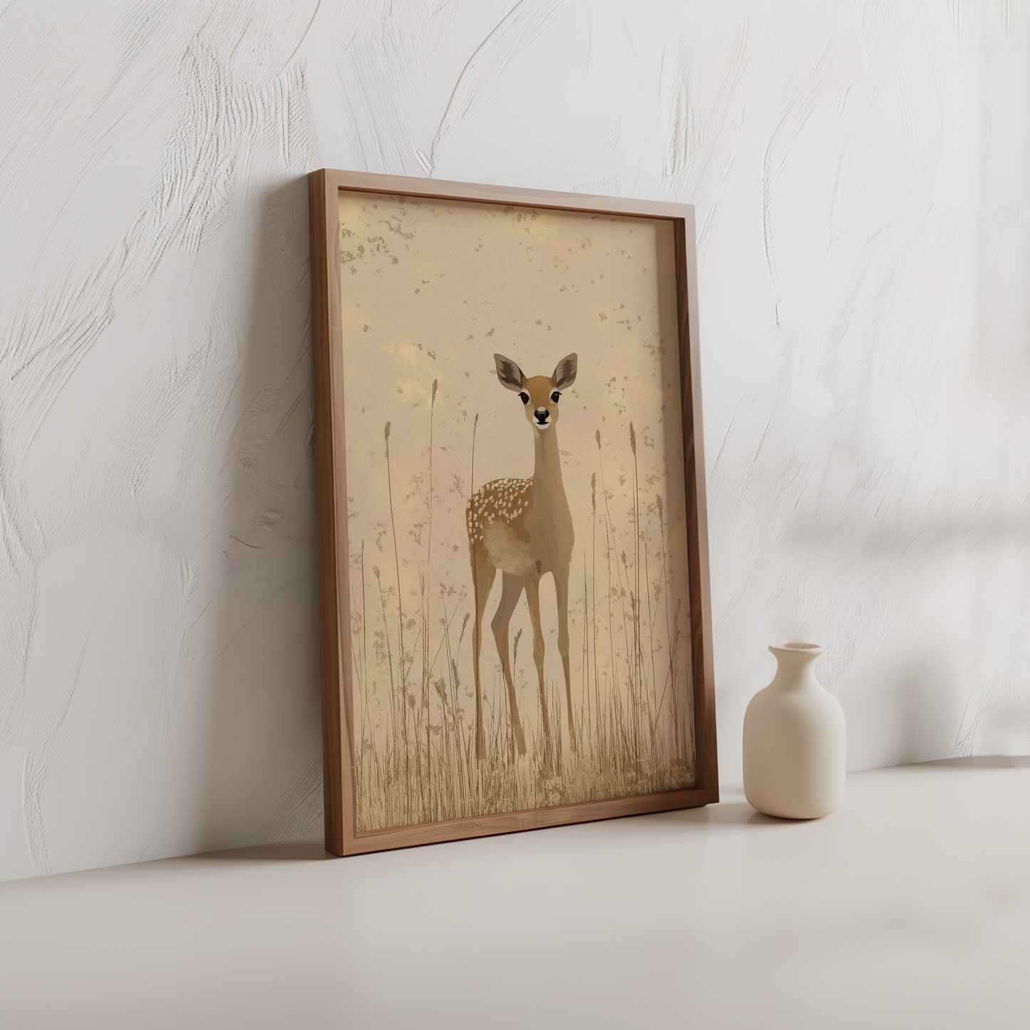 Graceful Fawn Poster – Minimalist Deer Artwork in Neutral Tones