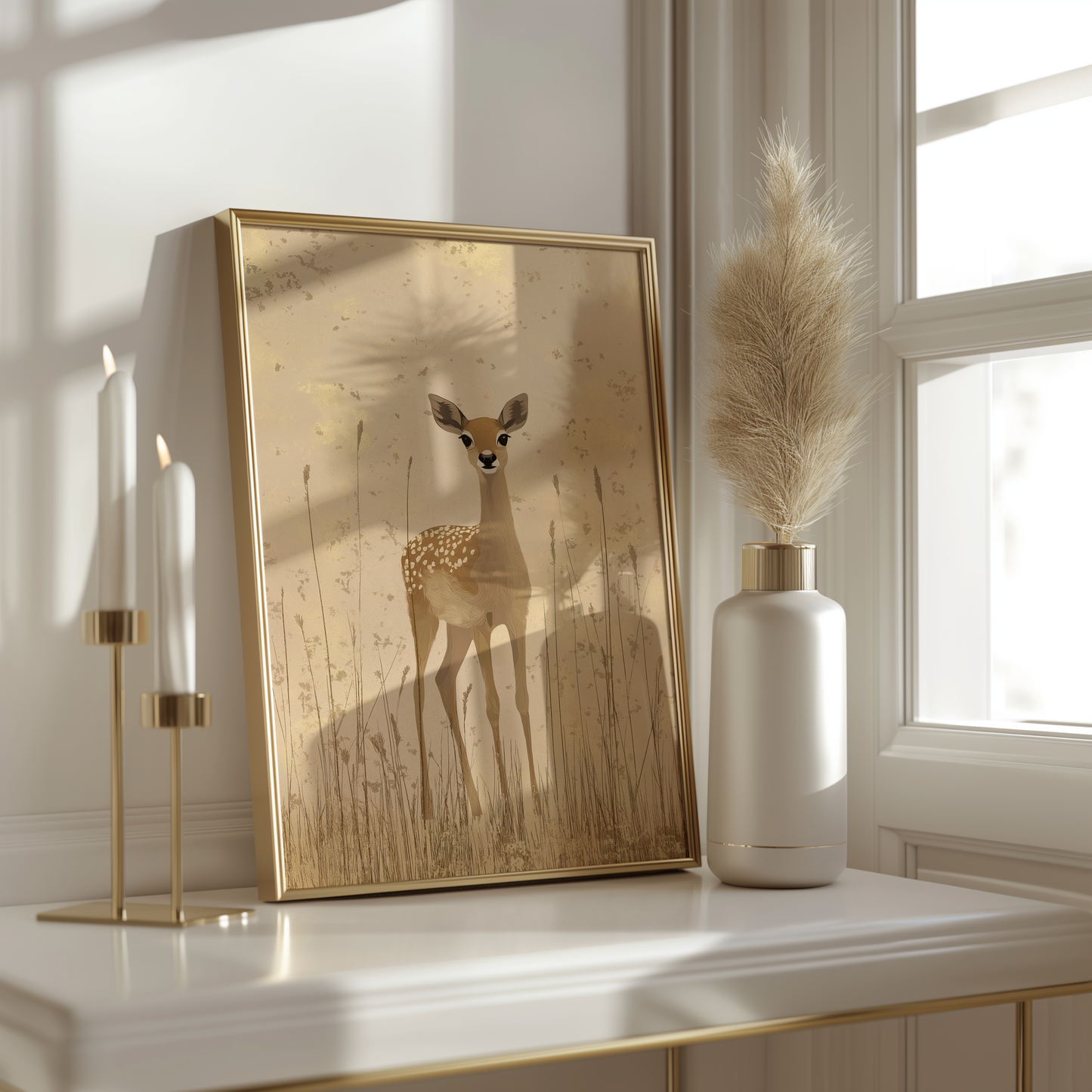 Graceful Fawn Poster – Minimalist Deer Artwork in Neutral Tones