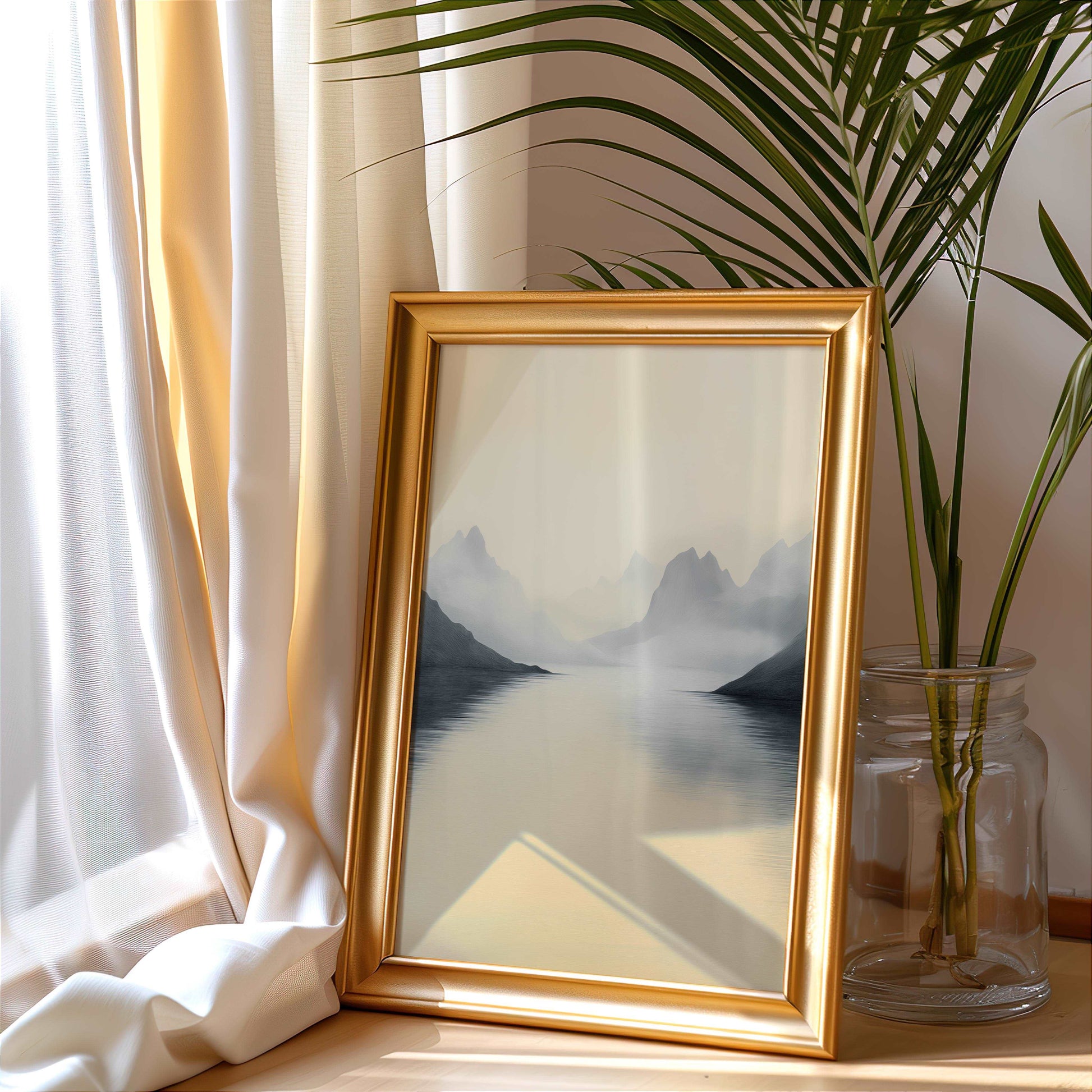Distant Mountains with Golden Reflections Poster - Landscape Wall Art