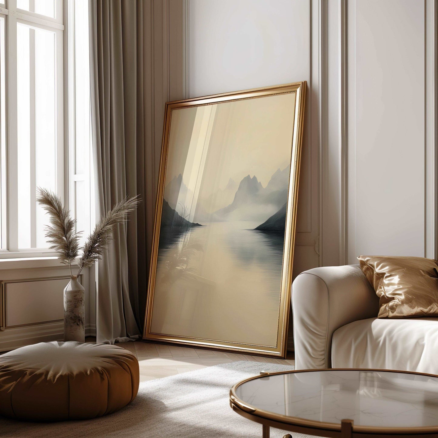 Distant Mountains with Golden Reflections Poster - Landscape Wall Art