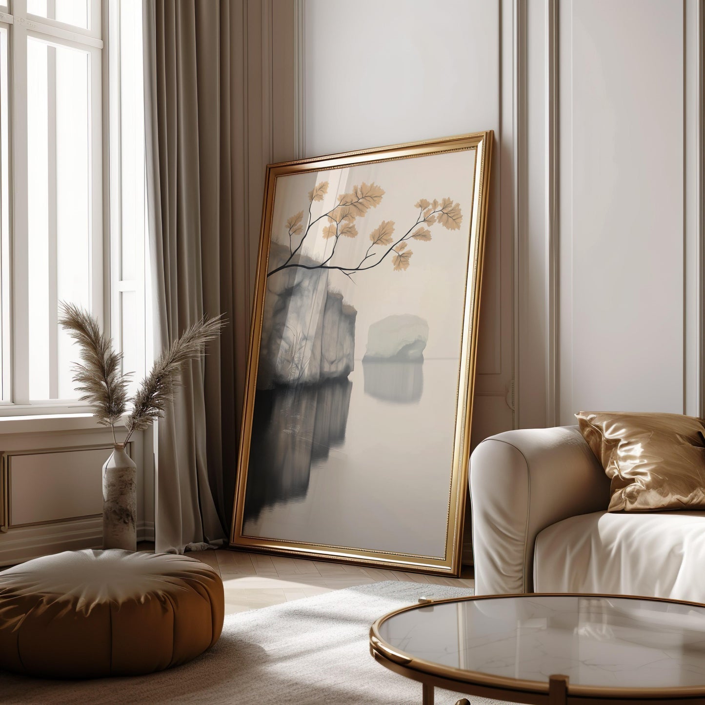 Tranquil Lakeside Reflection with Cliff Poster - Landscape Wall Art