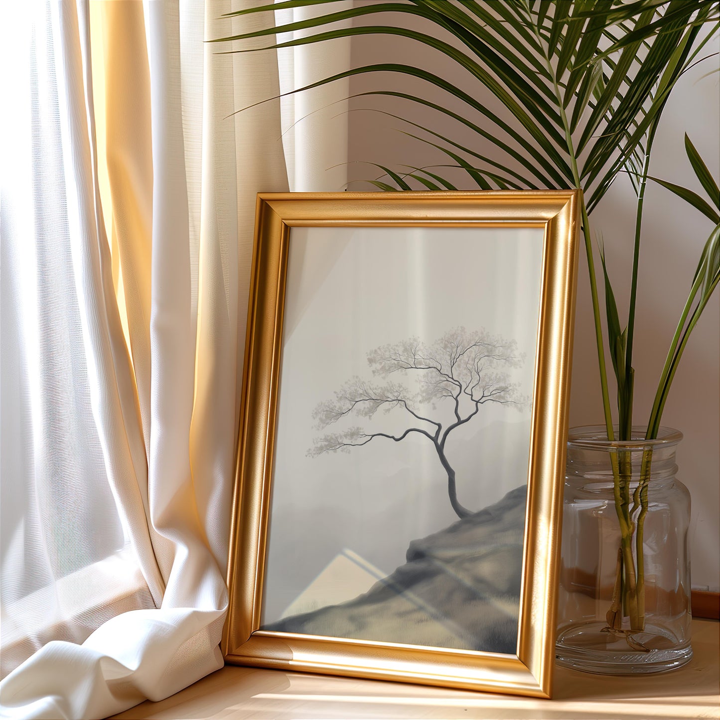 Solitary Cliffside Tree Art Poster - Landscape Wall Art