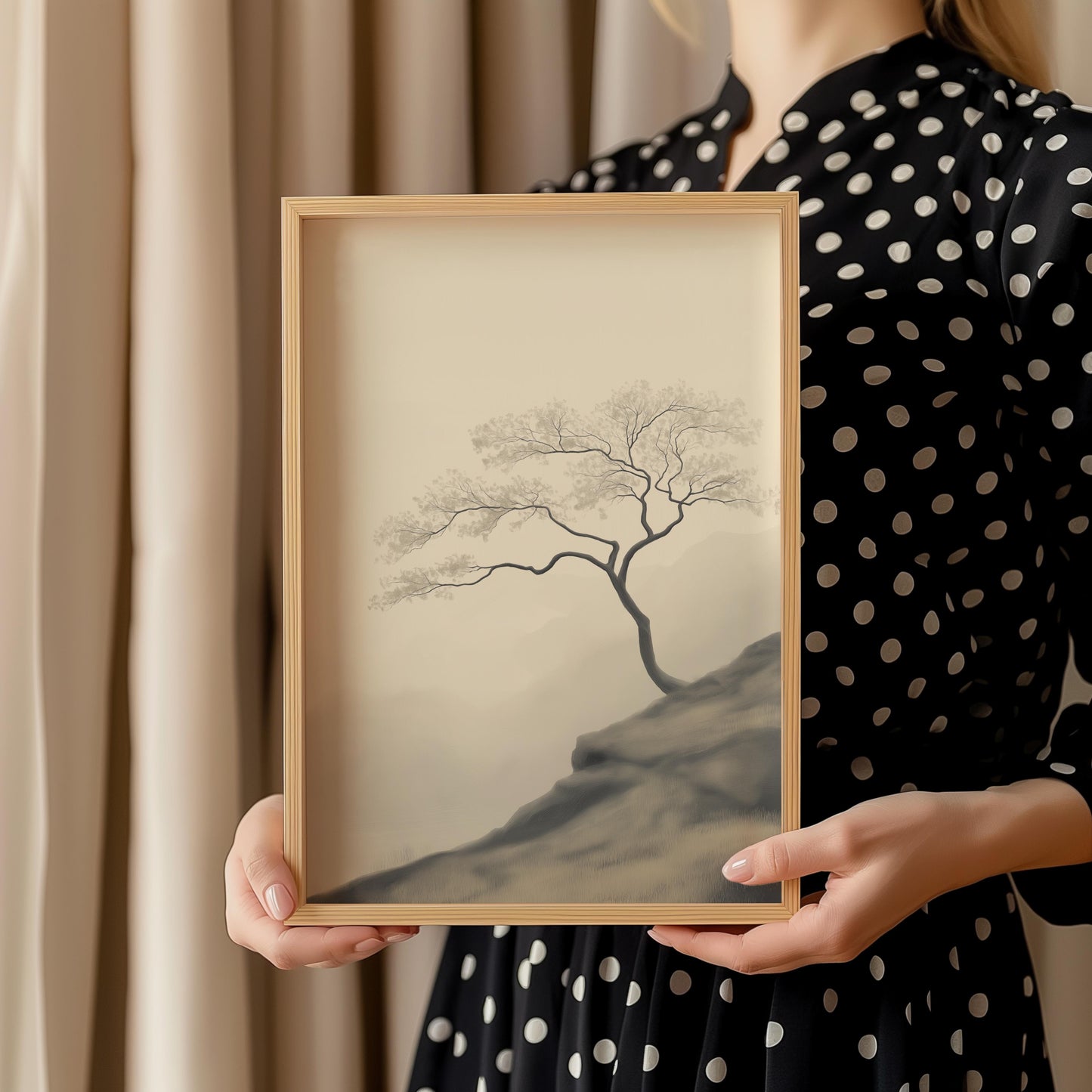 Solitary Cliffside Tree Art Poster - Landscape Wall Art