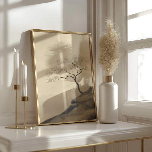 Solitary Cliffside Tree Art Poster - Landscape Wall Art