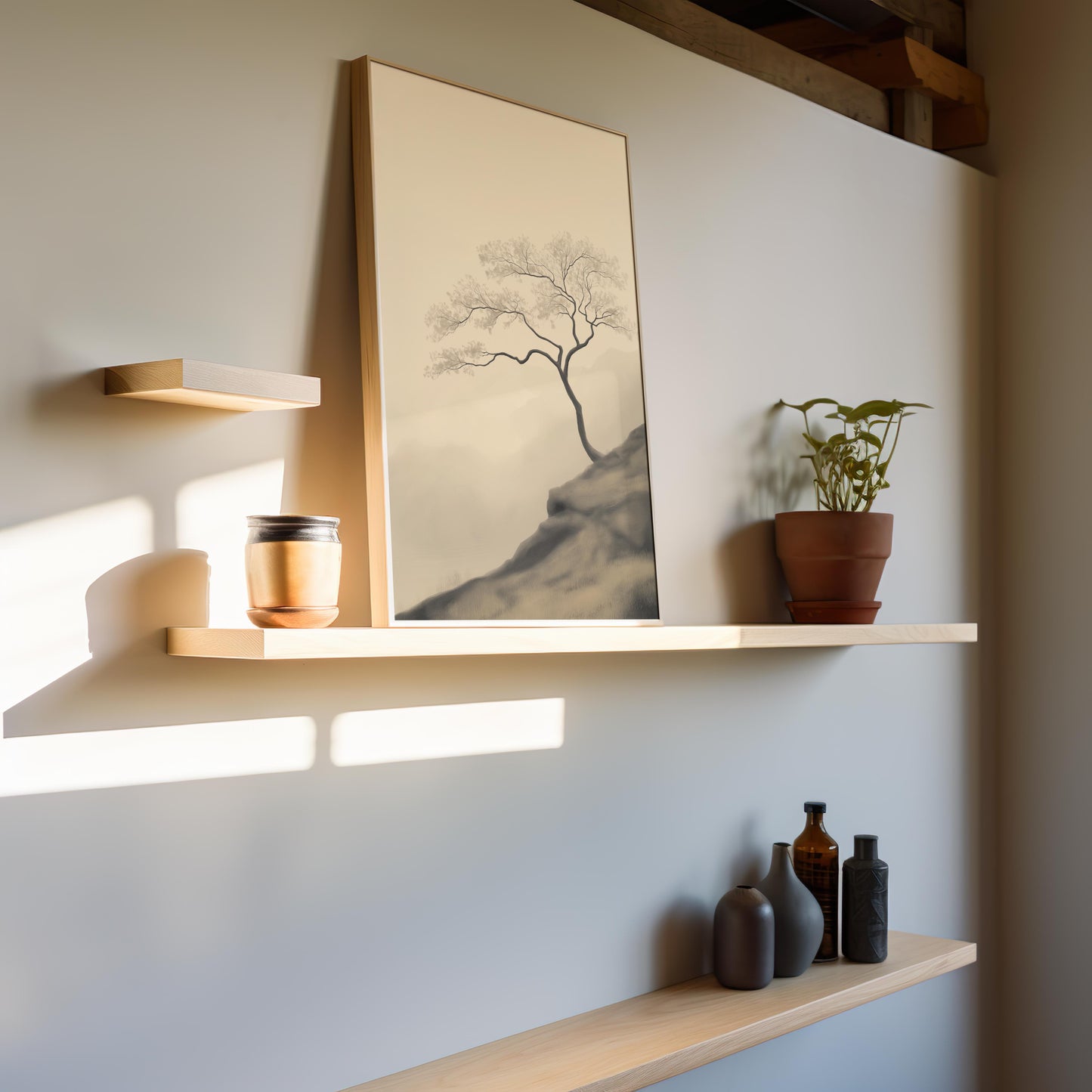 Solitary Cliffside Tree Art Poster - Landscape Wall Art
