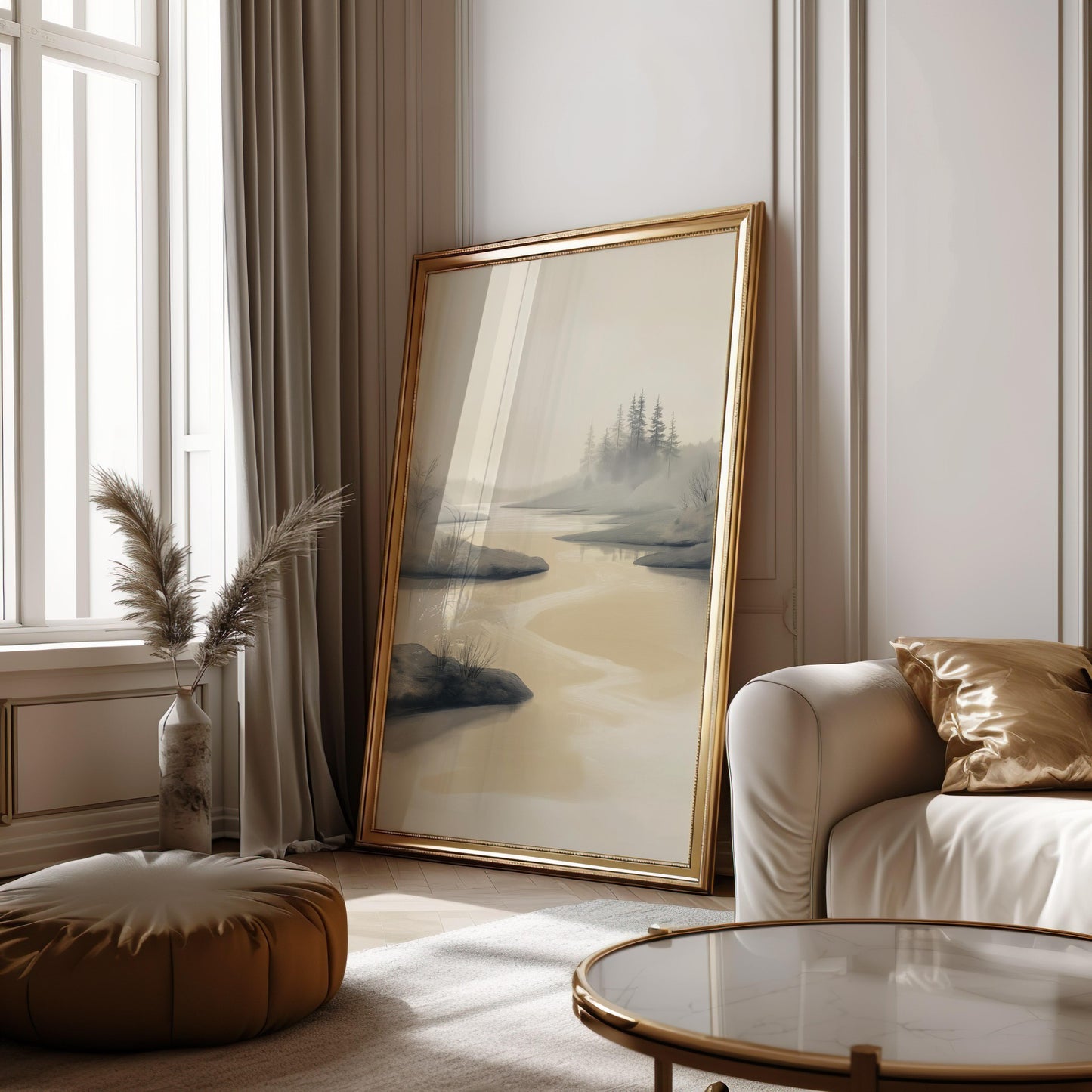 Misty Forest River Landscape Poster