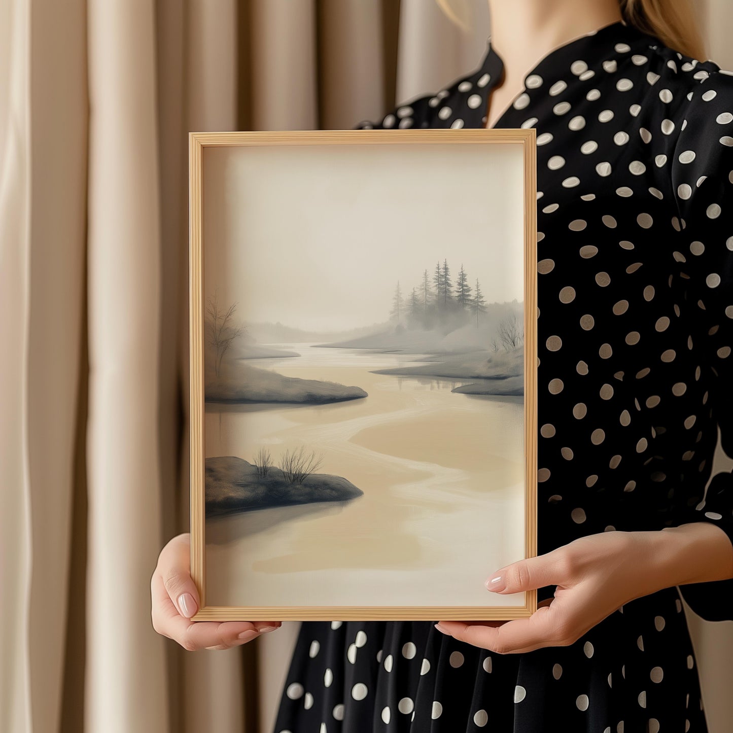 Misty Forest River Landscape Poster
