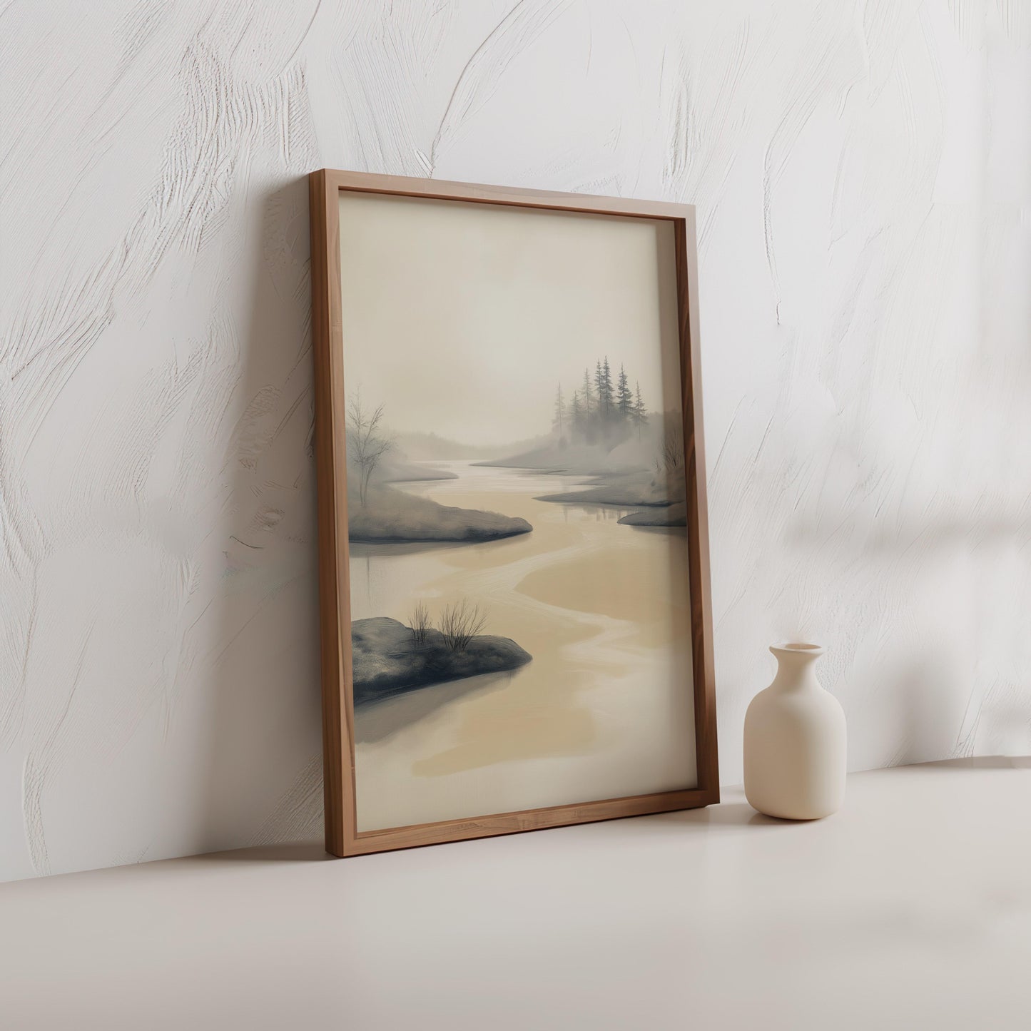 Misty Forest River Landscape Poster