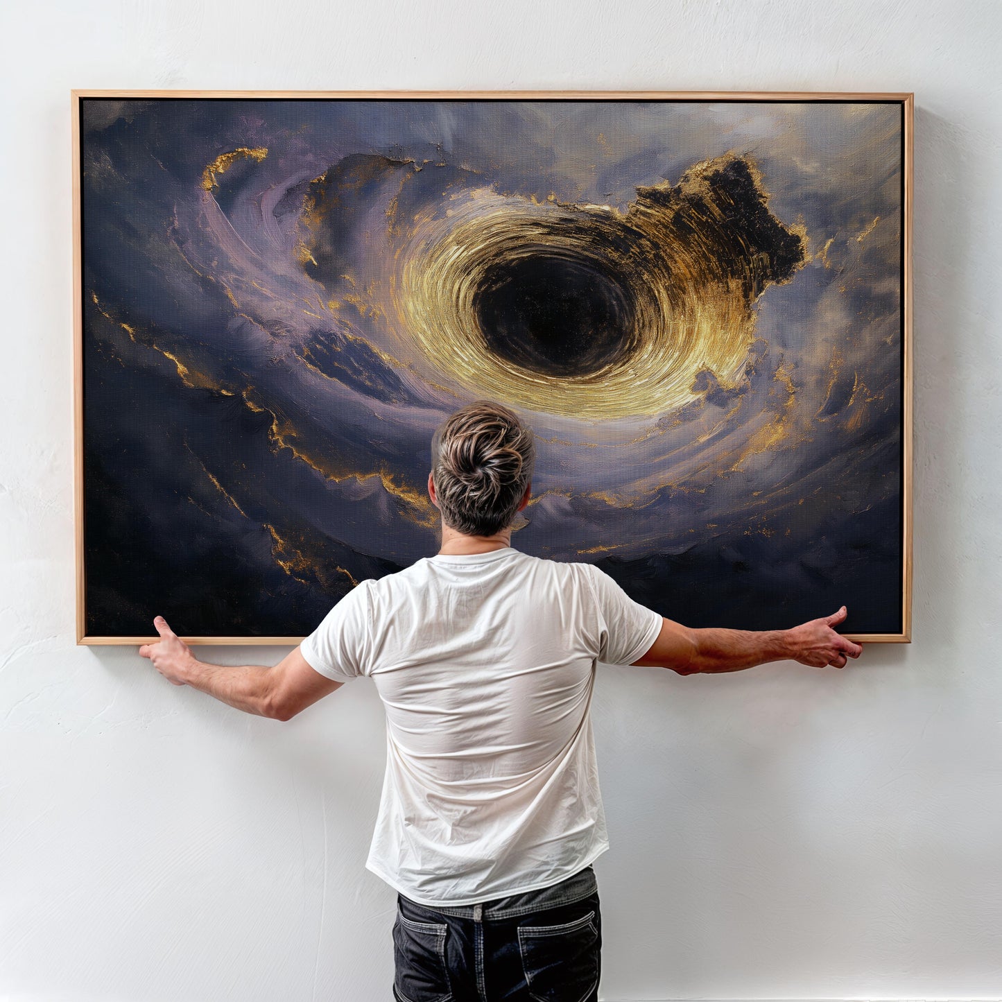 Ethereal Black Hole Artwork with Golden Swirls - Wall Art