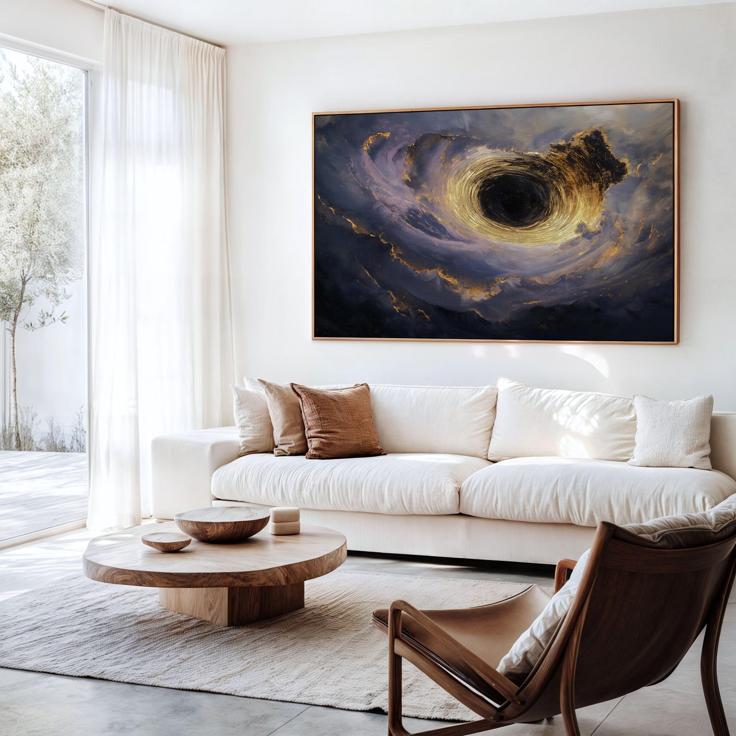 Ethereal Black Hole Artwork with Golden Swirls - Wall Art