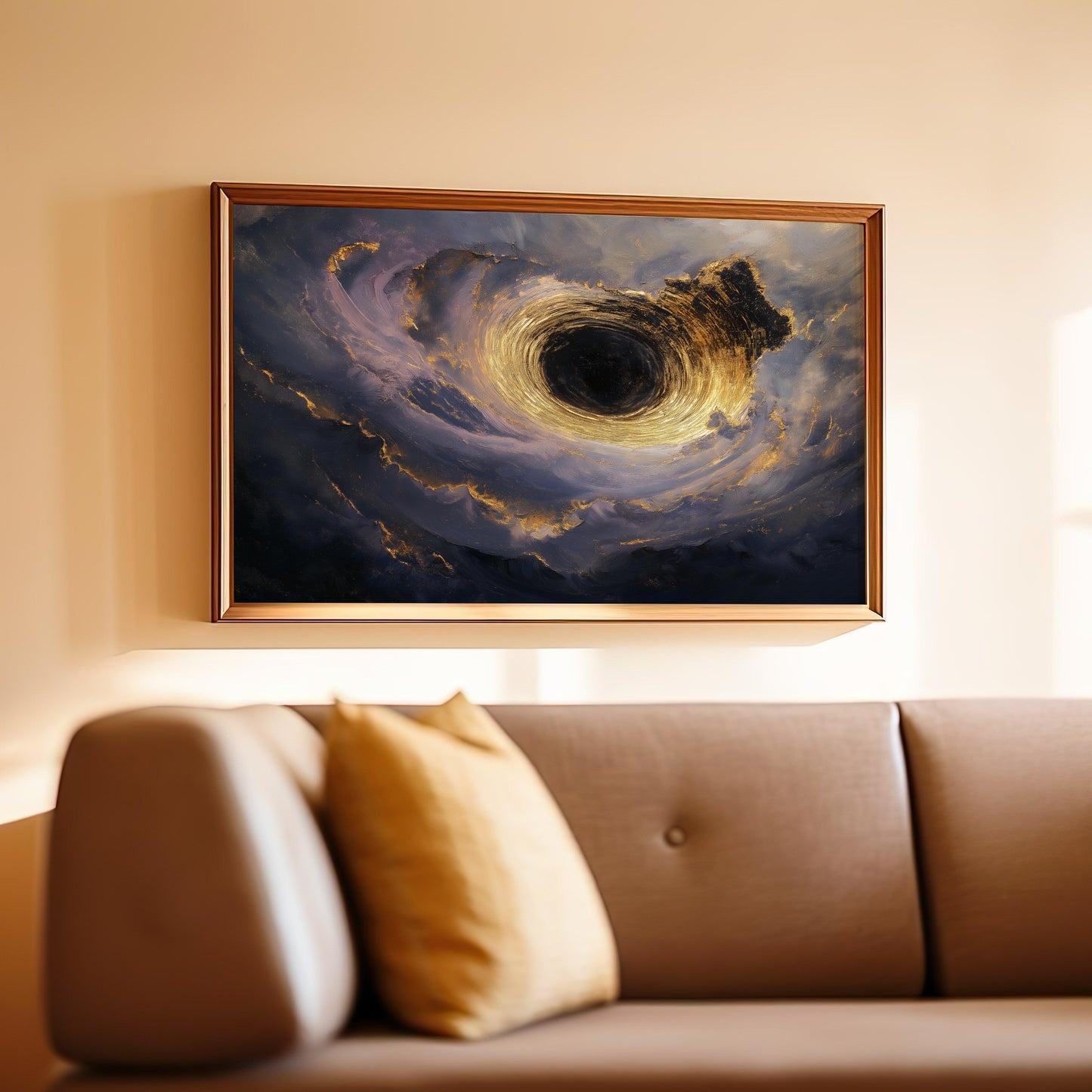 Ethereal Black Hole Artwork with Golden Swirls - Wall Art