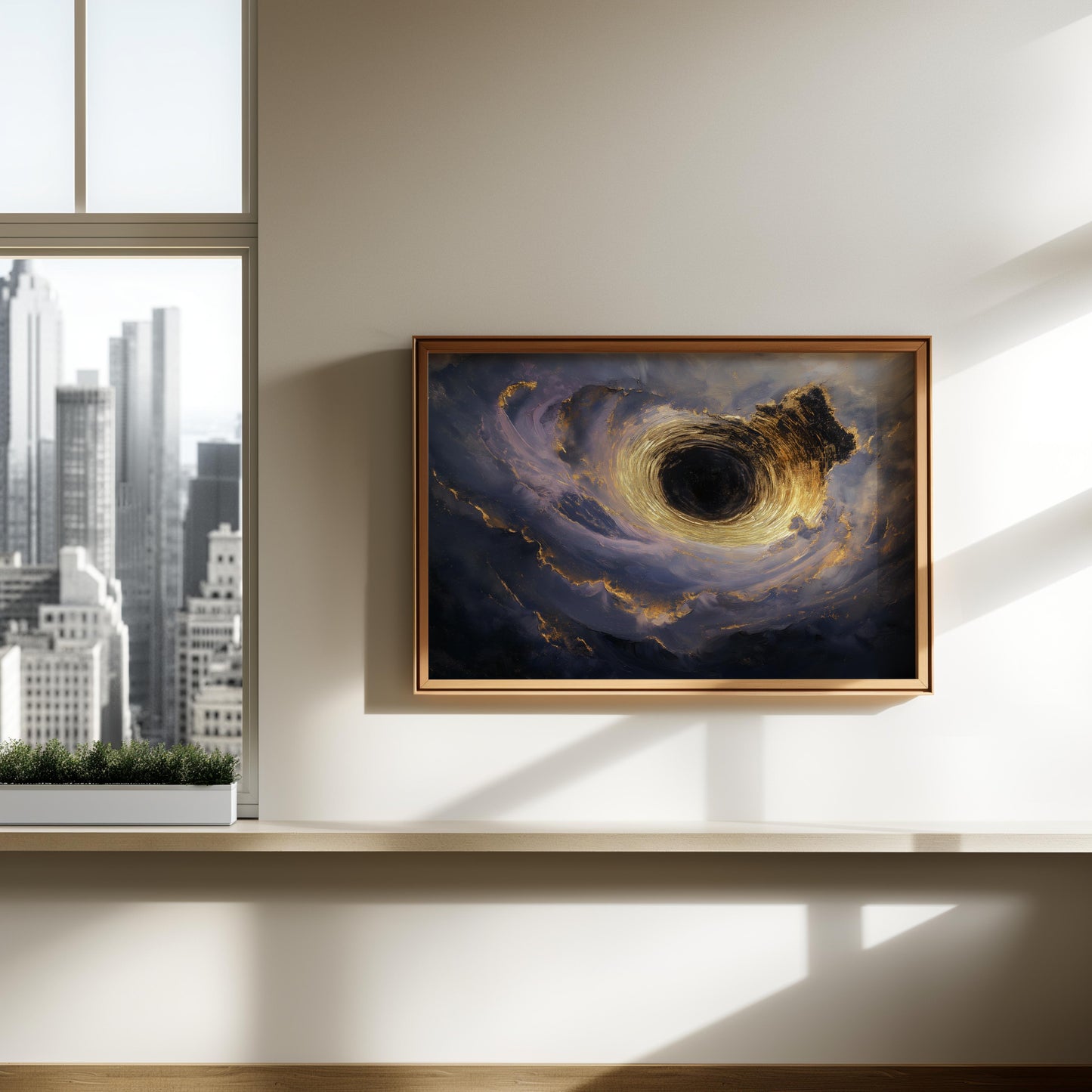 Ethereal Black Hole Artwork with Golden Swirls - Wall Art