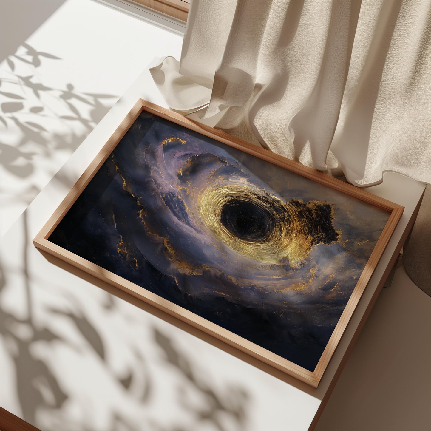 Ethereal Black Hole Artwork with Golden Swirls - Wall Art
