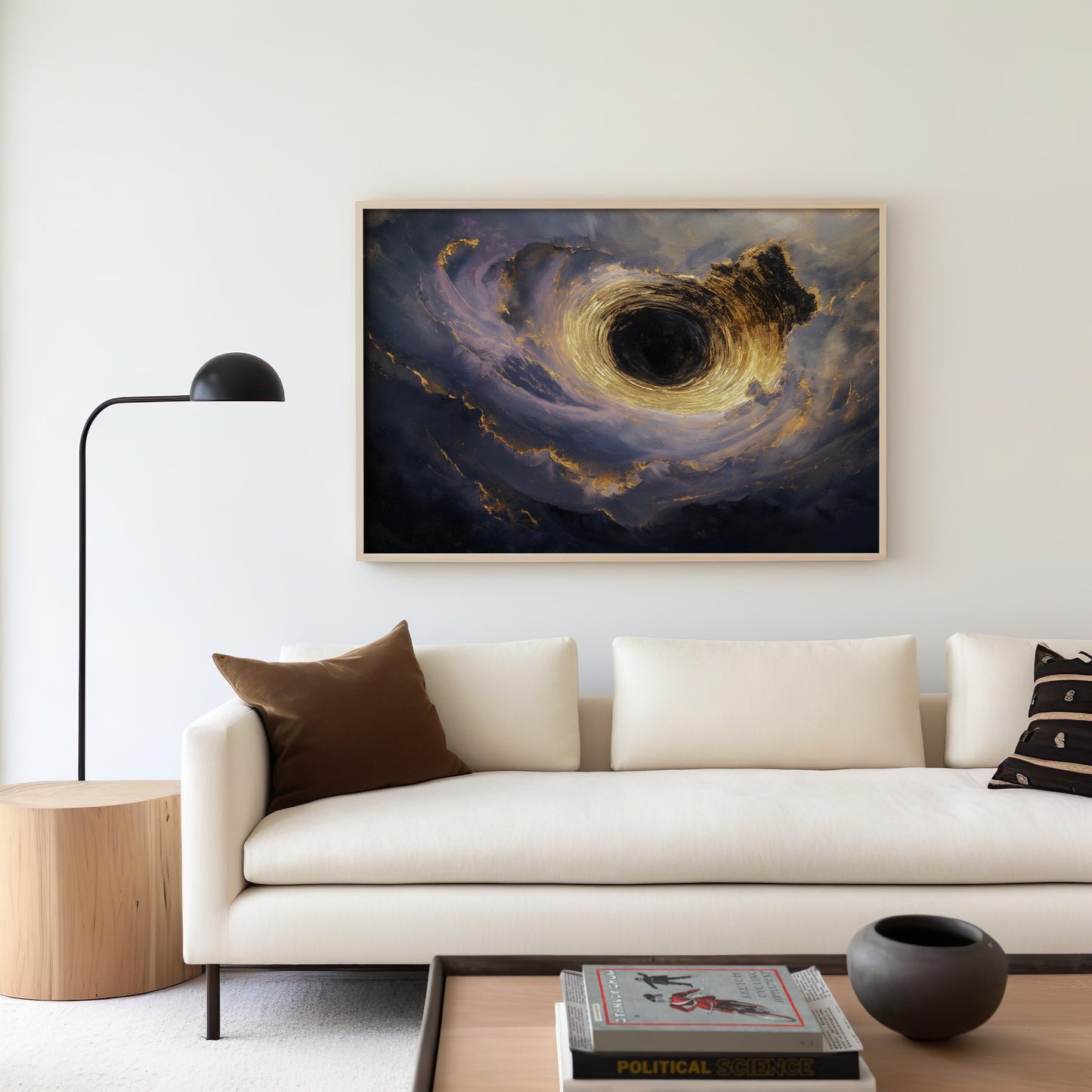 Ethereal Black Hole Artwork with Golden Swirls - Wall Art