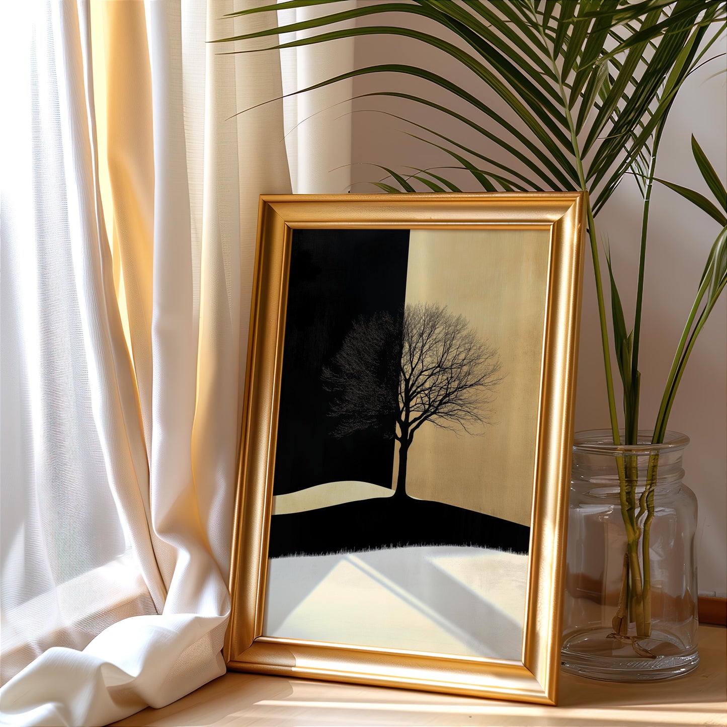 Golden and Black Minimalist Tree Art Poster