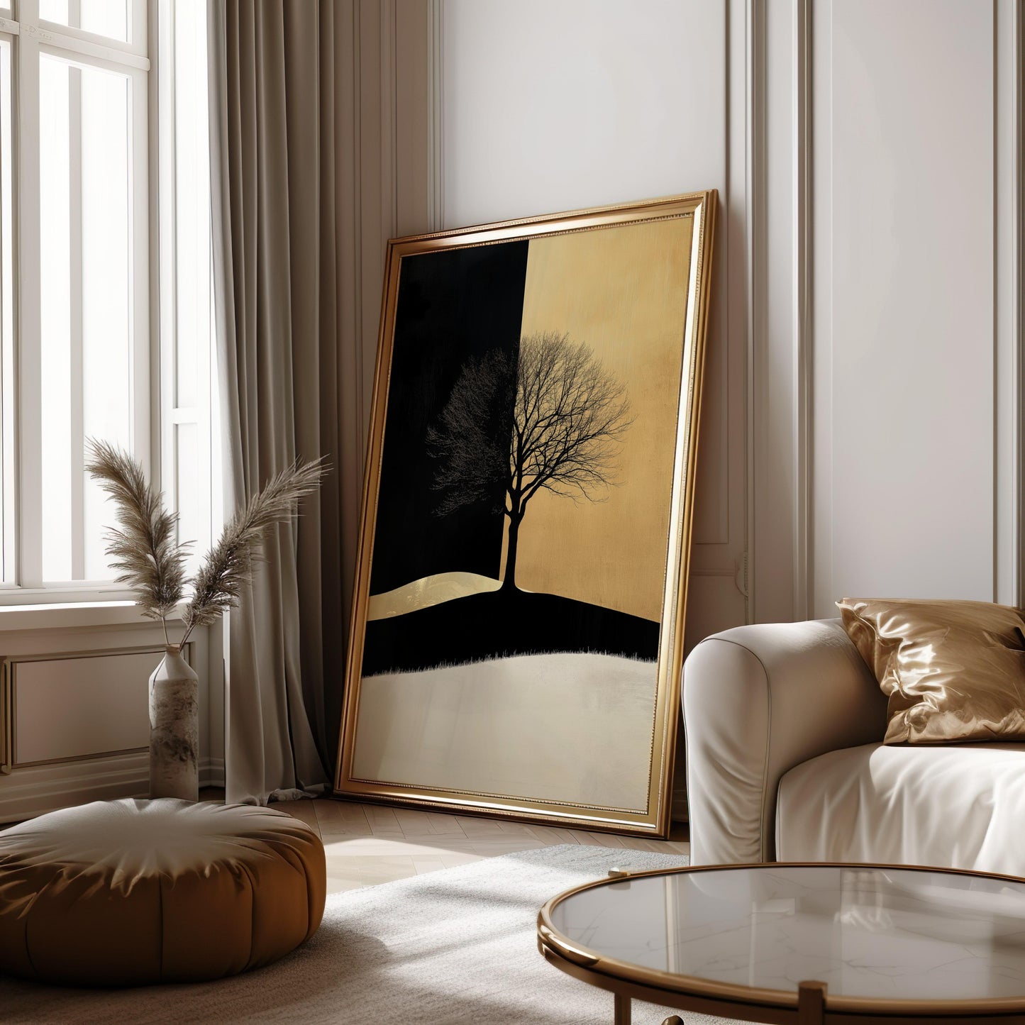 Golden and Black Minimalist Tree Art Poster