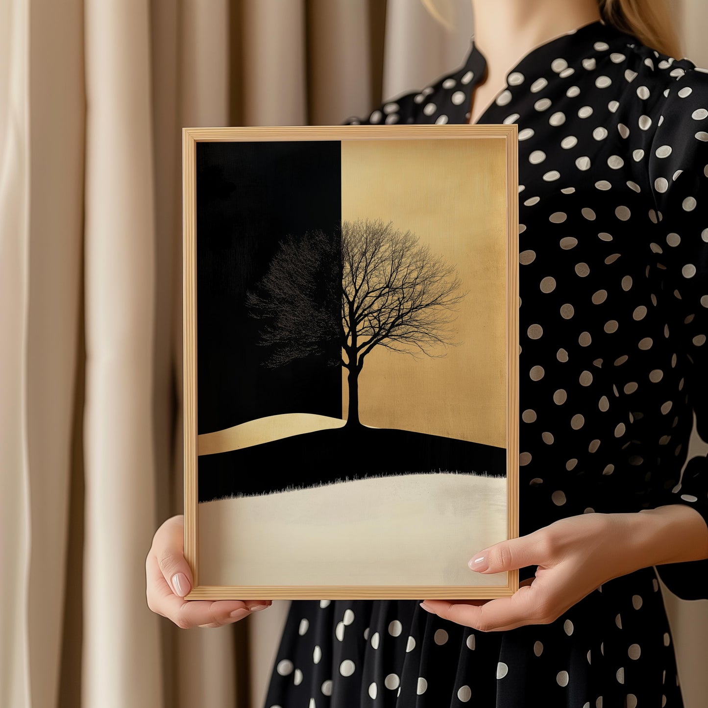 Golden and Black Minimalist Tree Art Poster