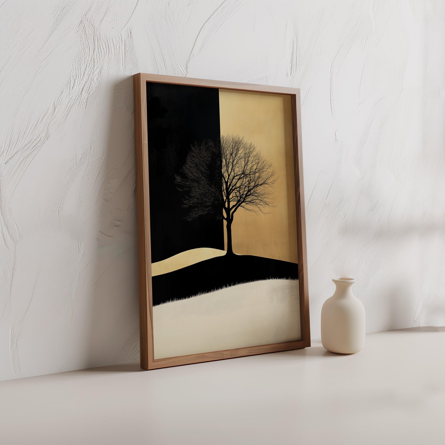 Golden and Black Minimalist Tree Art Poster