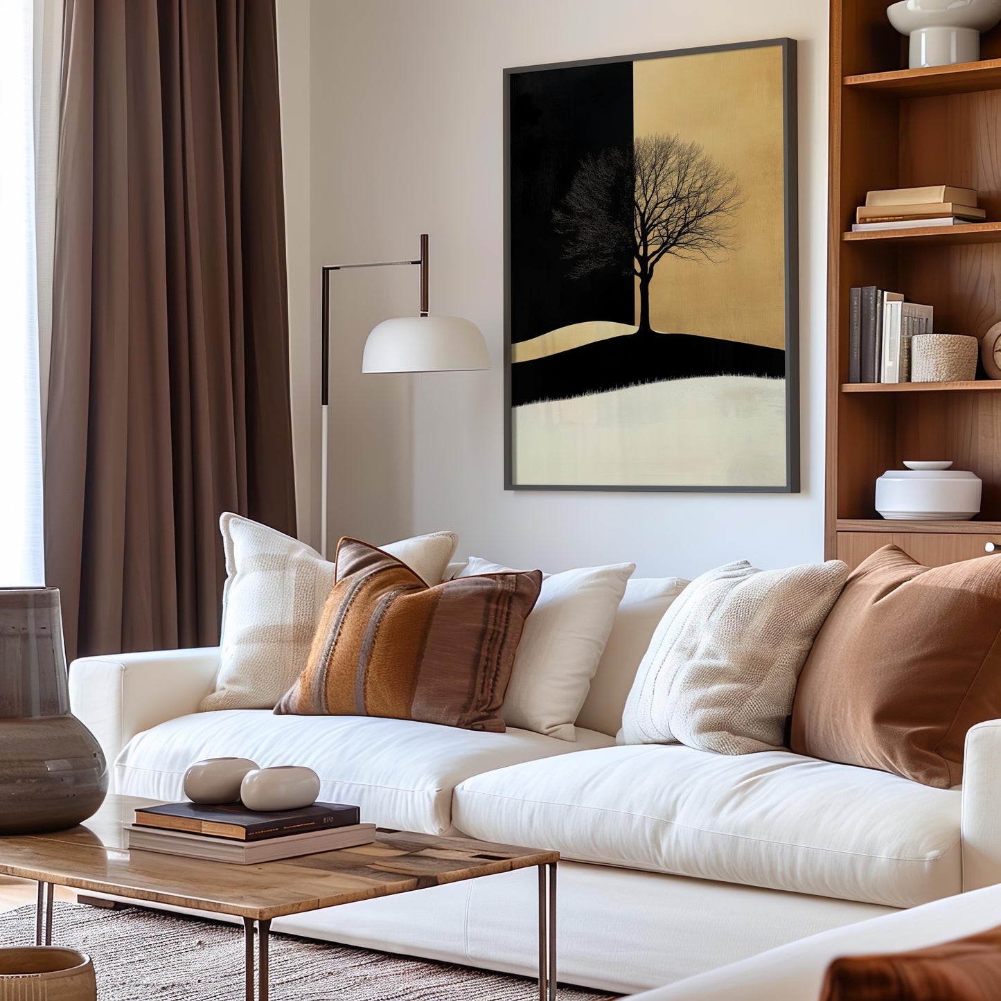 Golden and Black Minimalist Tree Art Poster