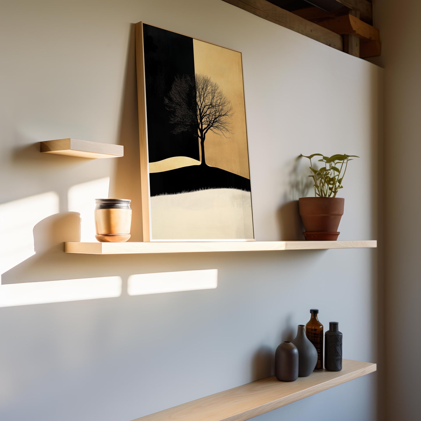 Golden and Black Minimalist Tree Art Poster