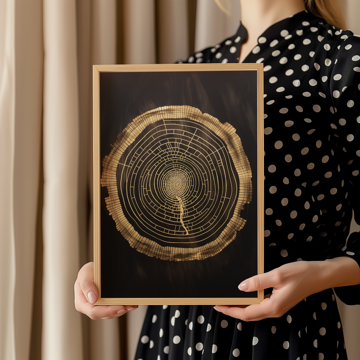 Golden Tree Rings Poster – Nature-Inspired Minimalist Wall Art