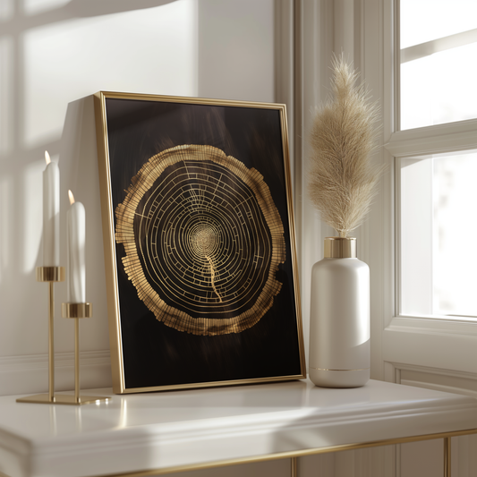 Golden Tree Rings Poster – Nature-Inspired Minimalist Wall Art