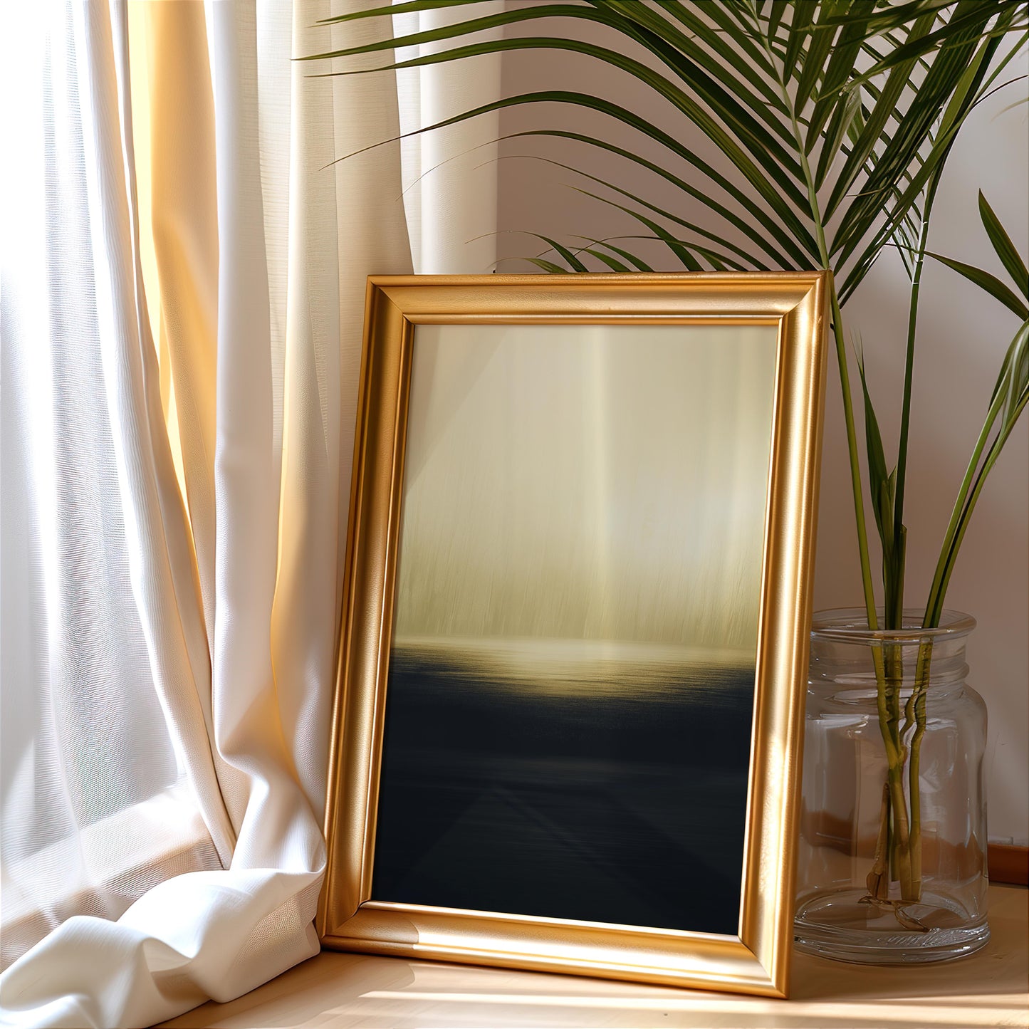 Golden Horizon Abstract Poster – Minimalist Art in Gold and Black Tones