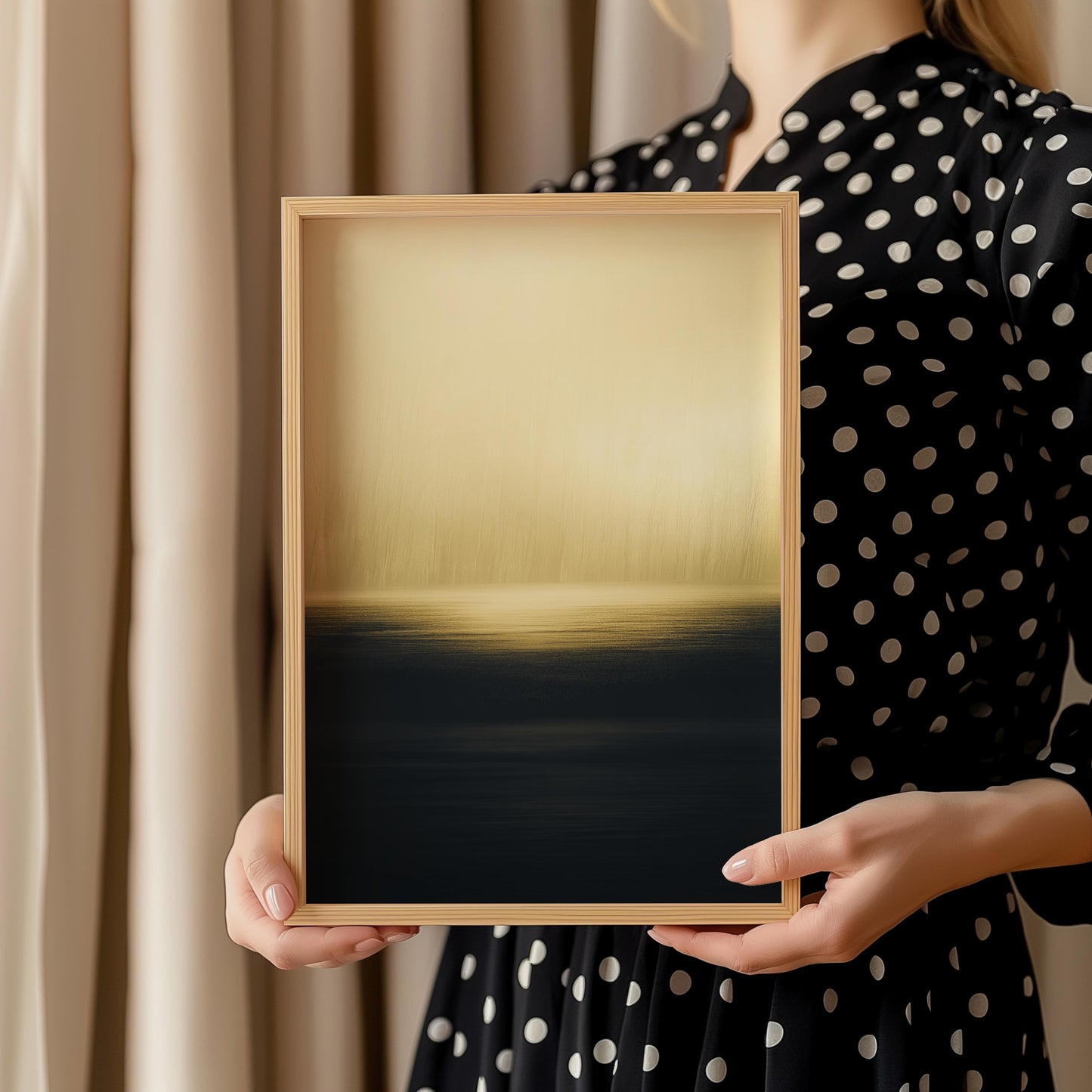 Golden Horizon Abstract Poster – Minimalist Art in Gold and Black Tones