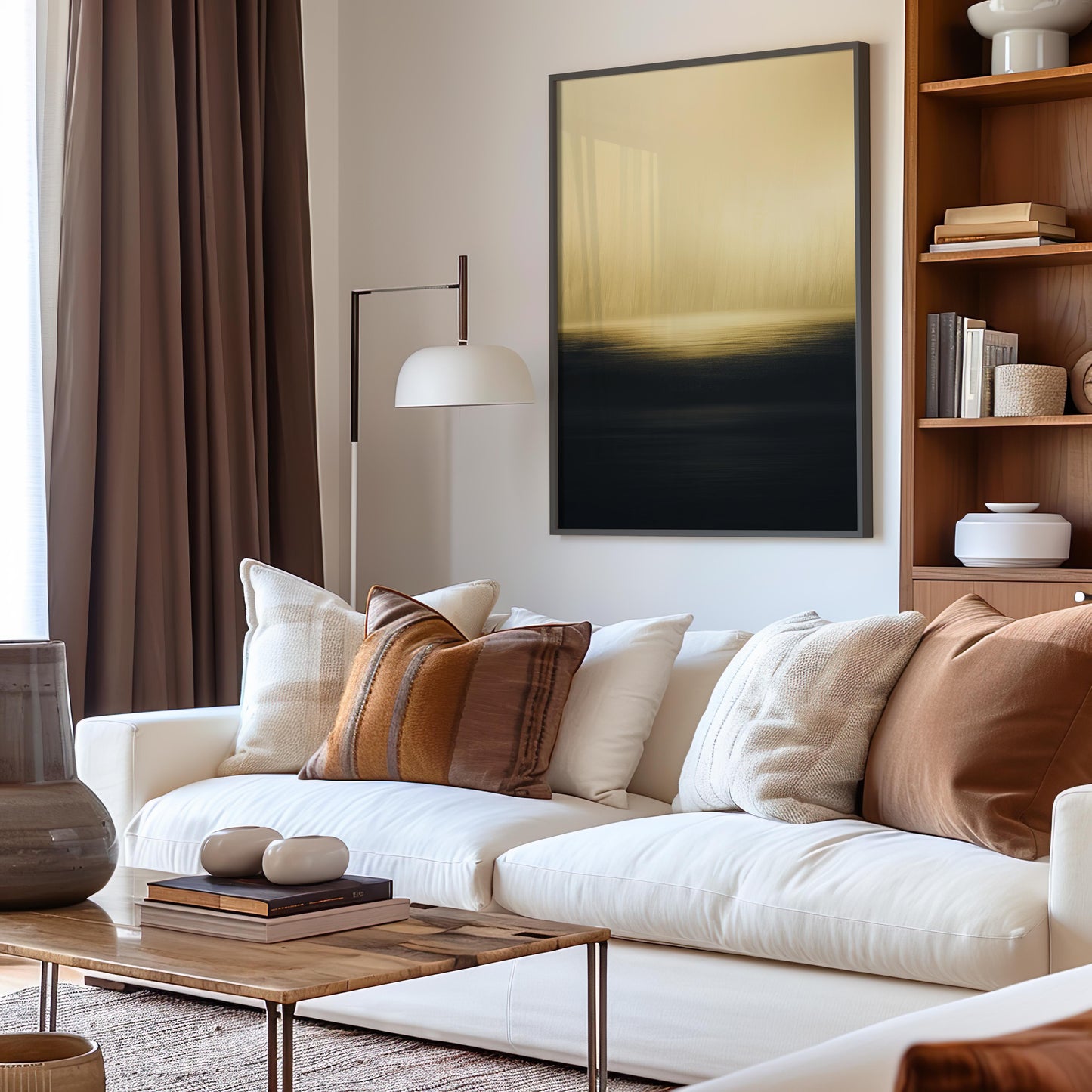 Golden Horizon Abstract Poster – Minimalist Art in Gold and Black Tones