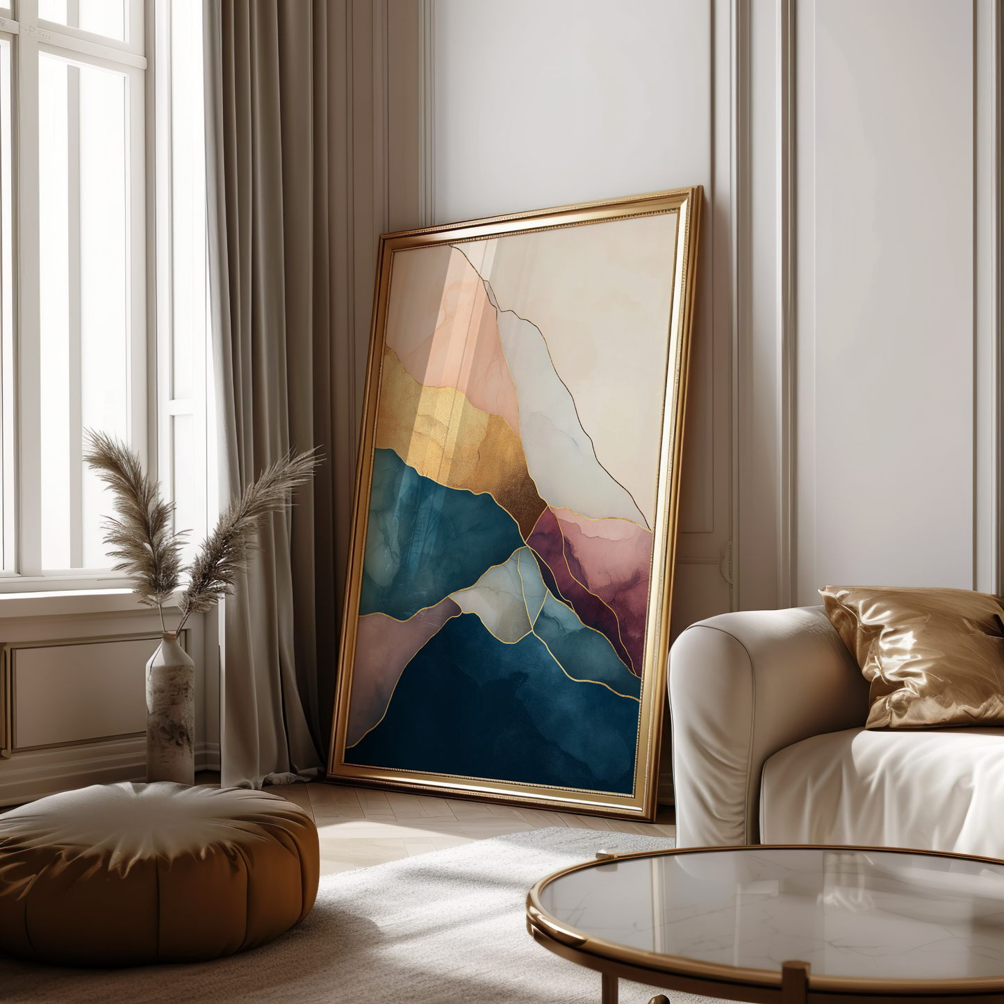 Vibrant Abstract Wave Poster – Gold and Multicolor Art