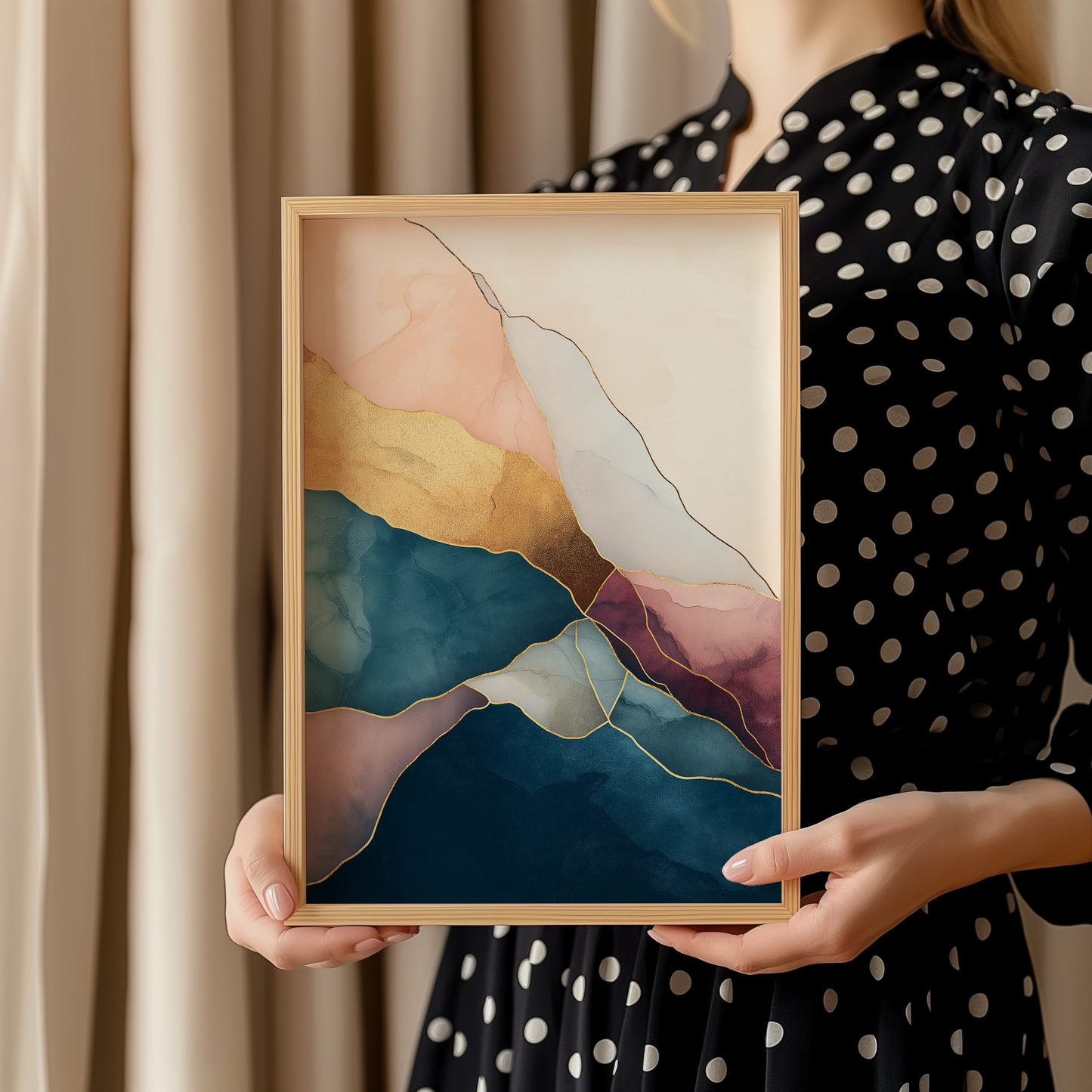 Vibrant Abstract Wave Poster – Gold and Multicolor Art