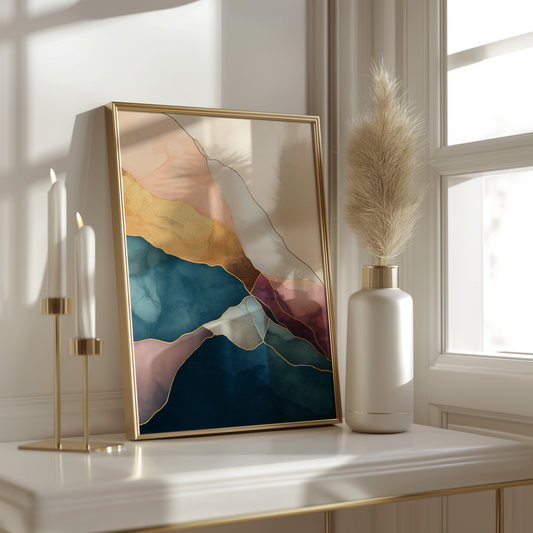 Vibrant Abstract Wave Poster – Gold and Multicolor Art