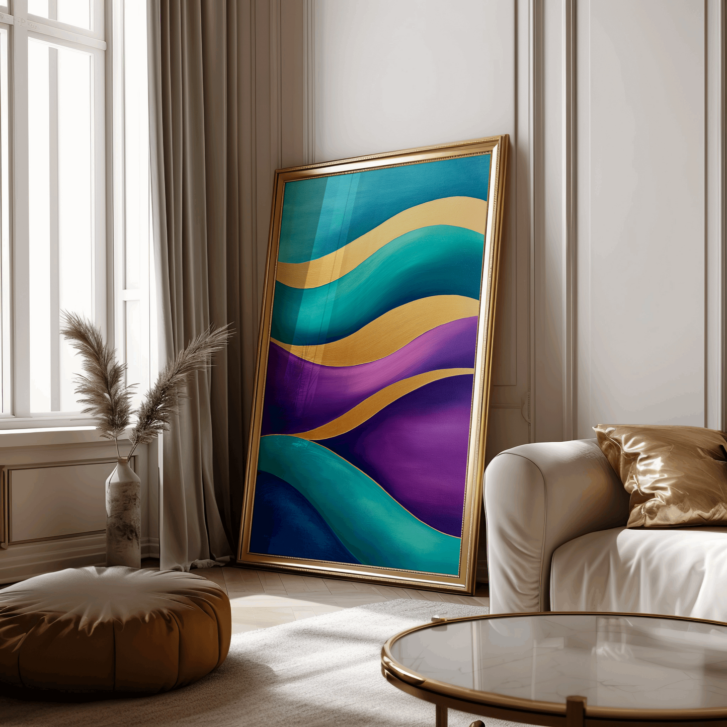 Abstract Wave Art - Teal, Magenta gold Wall Art - Digital Print