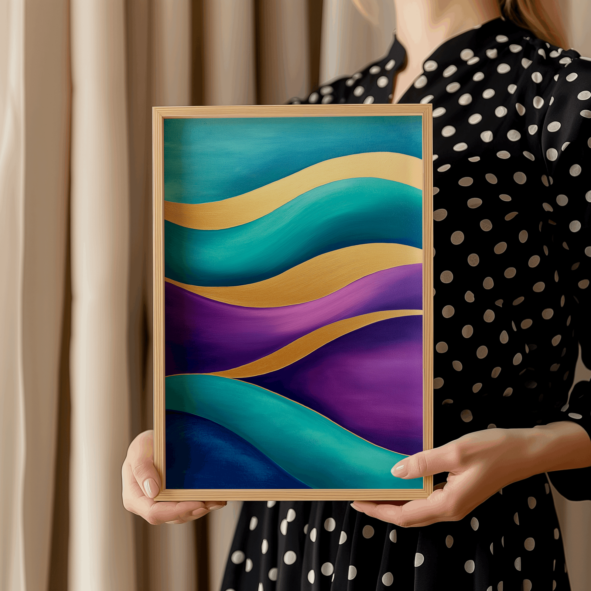 Abstract Wave Art - Teal, Magenta gold Wall Art - Digital Print