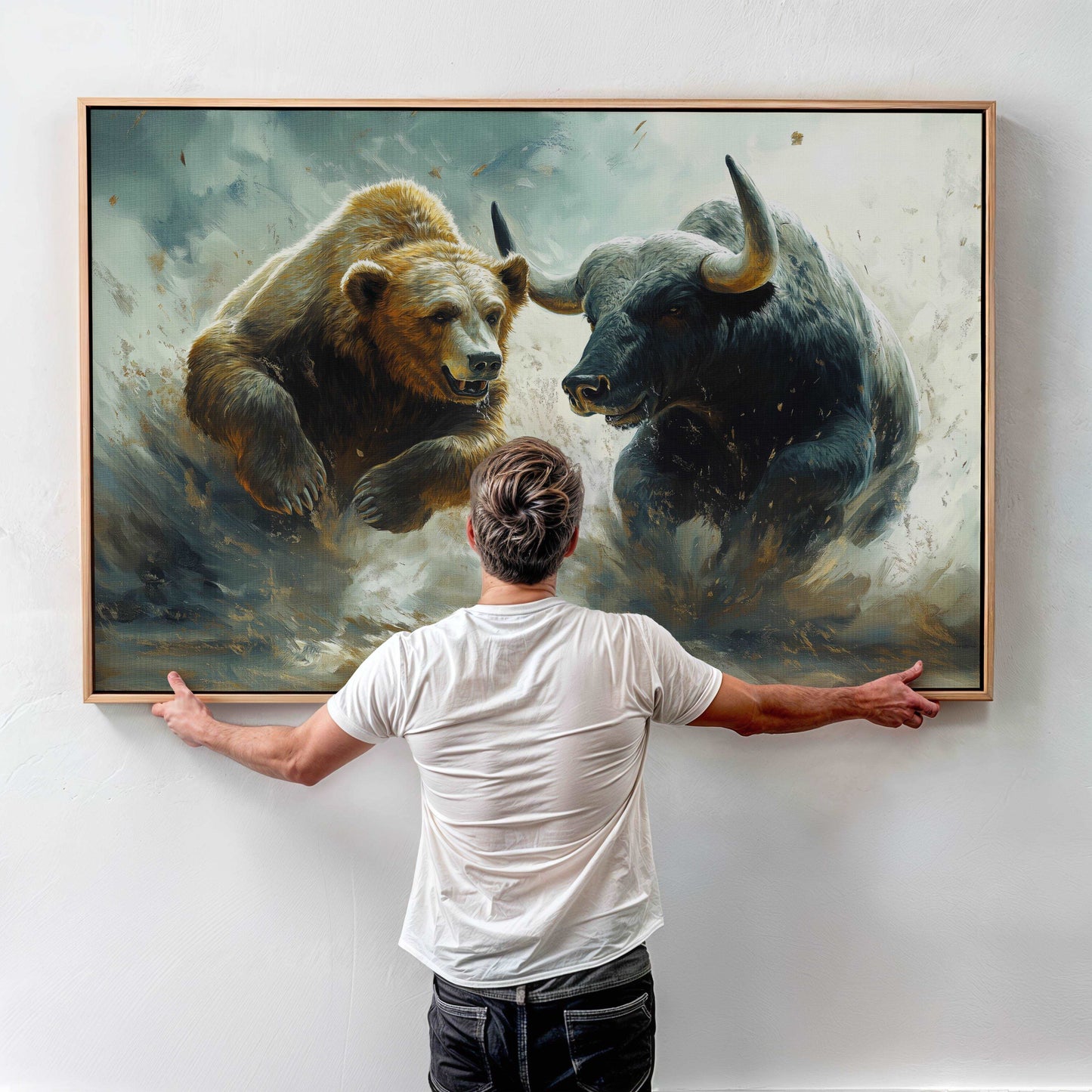 Bear and Bull Digital Art in Motion - Stock Poster - Wall Art for Office