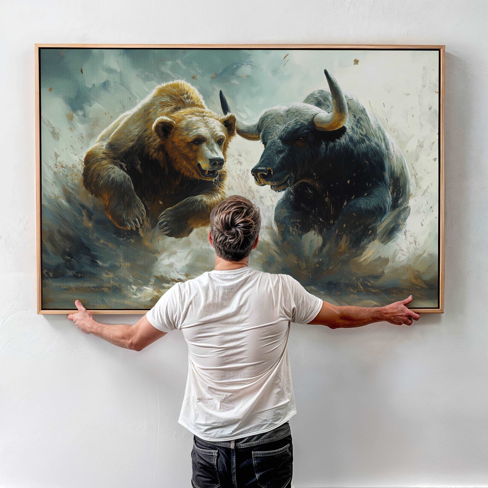 Bear and Bull Digital Art in Motion - Stock Poster - Wall Art for Office