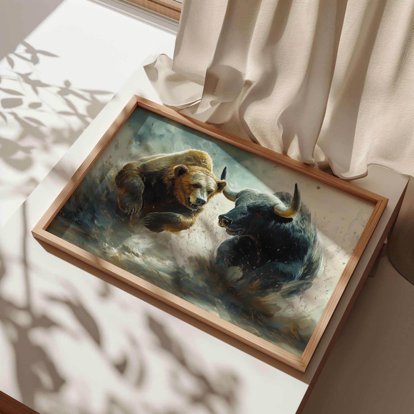 Bear and Bull Digital Art in Motion - Stock Poster - Wall Art for Office