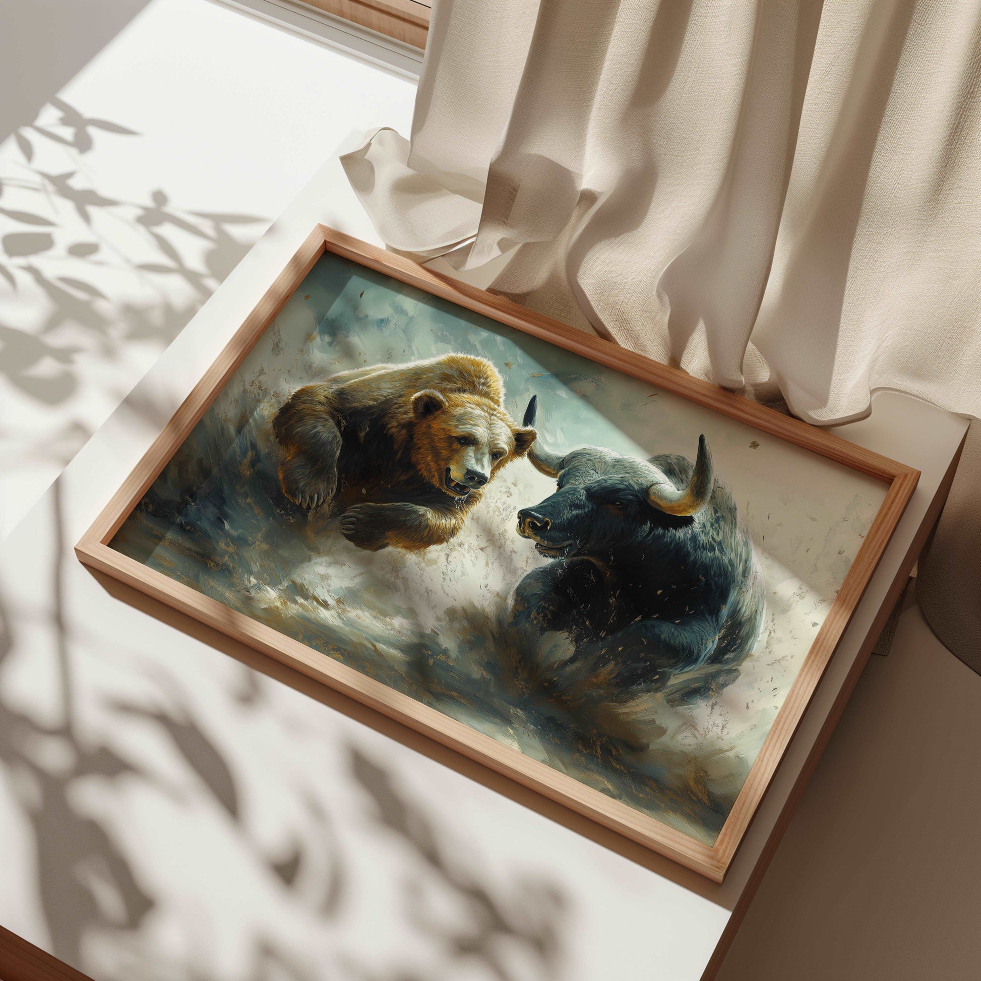Bear and Bull Digital Art in Motion - Stock Poster - Wall Art for Office
