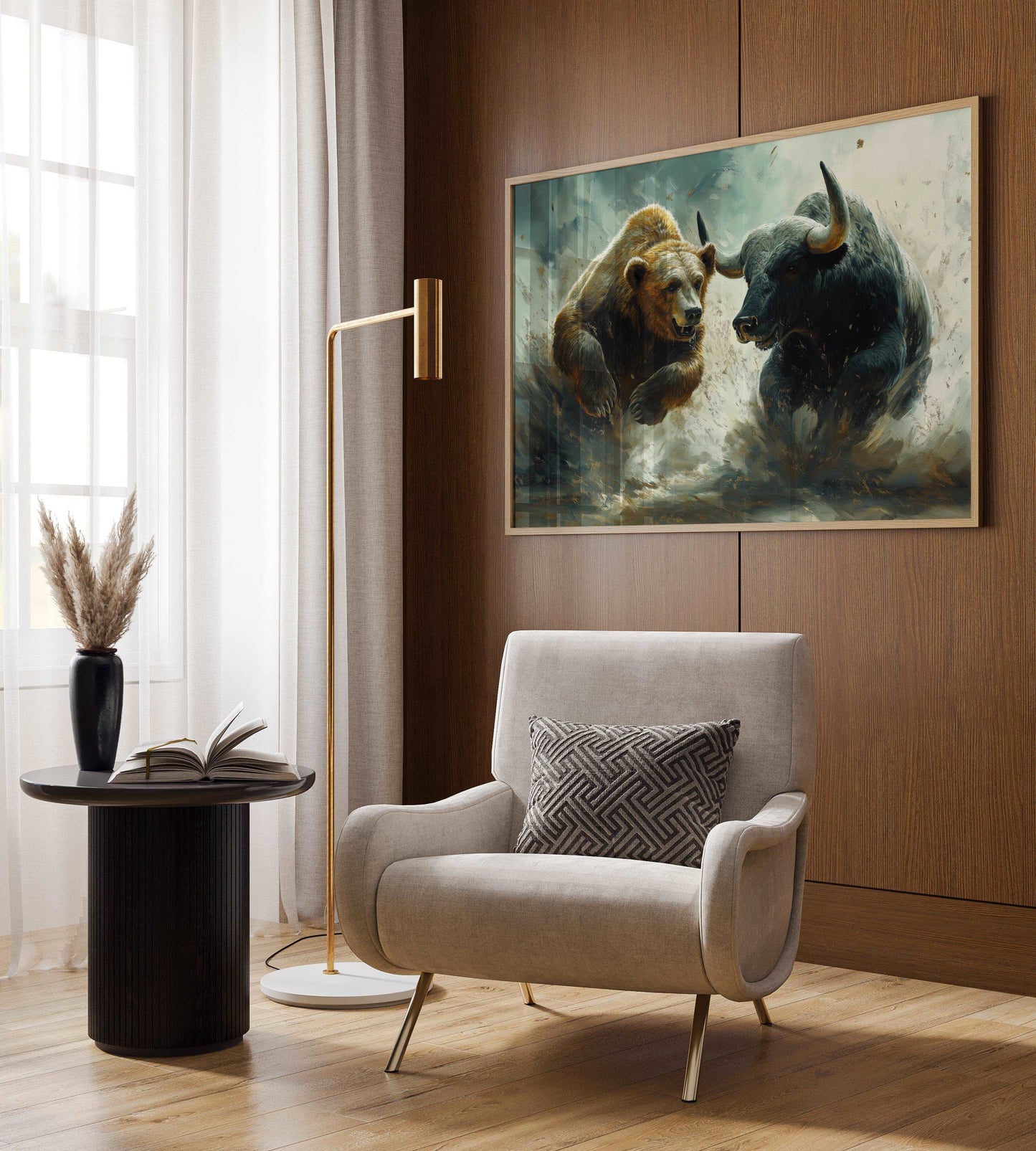 Bear and Bull Digital Art in Motion - Stock Poster - Wall Art for Office