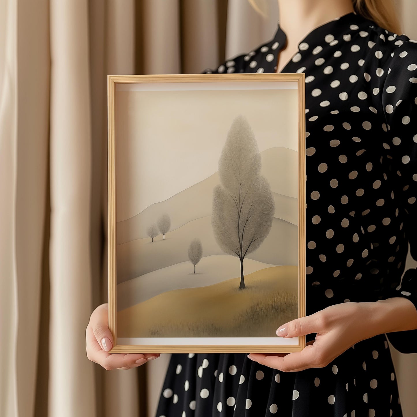 Golden Minimalist Tree Poster - Gentle Tree on a Golden Plain Wall Art