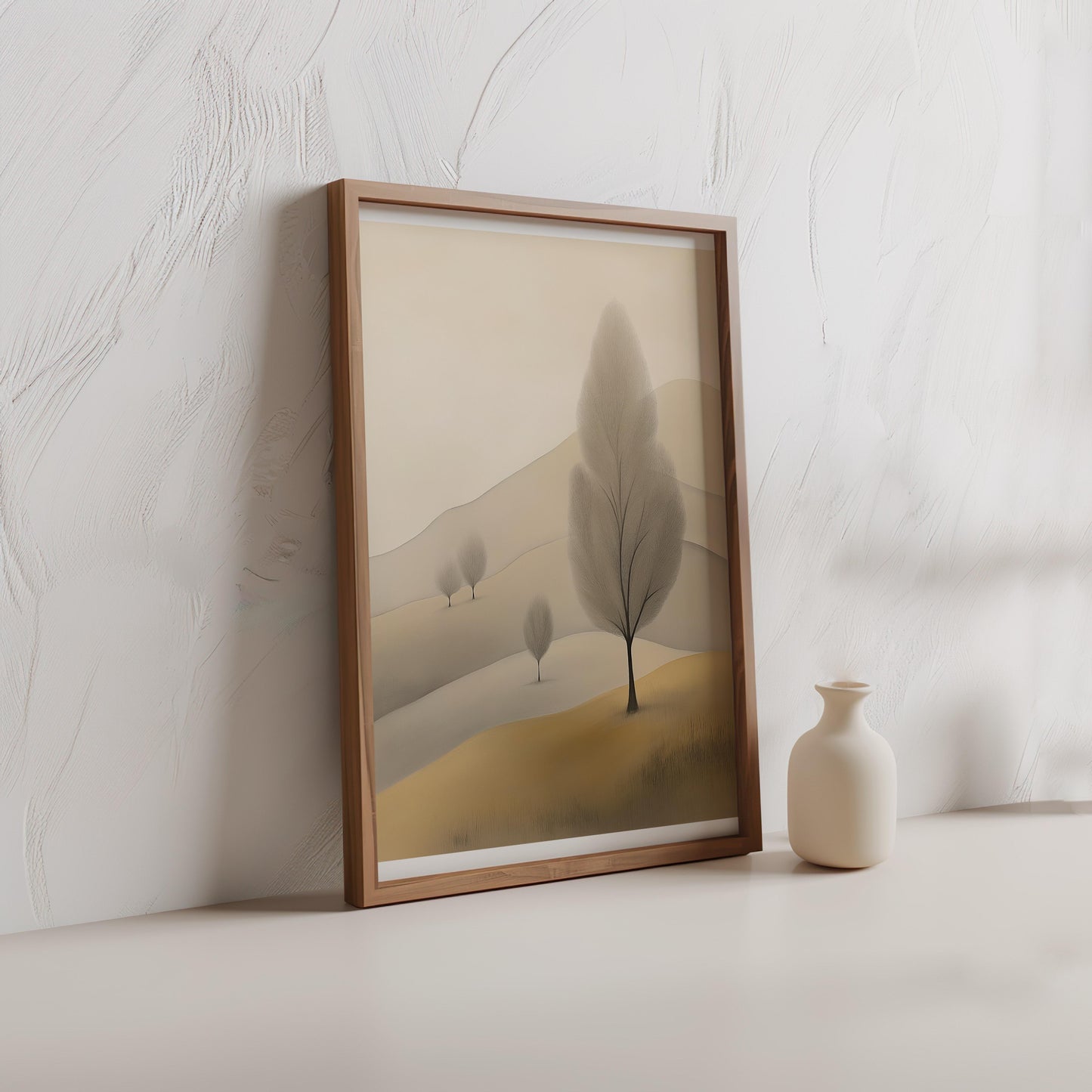 Golden Minimalist Tree Poster - Gentle Tree on a Golden Plain Wall Art