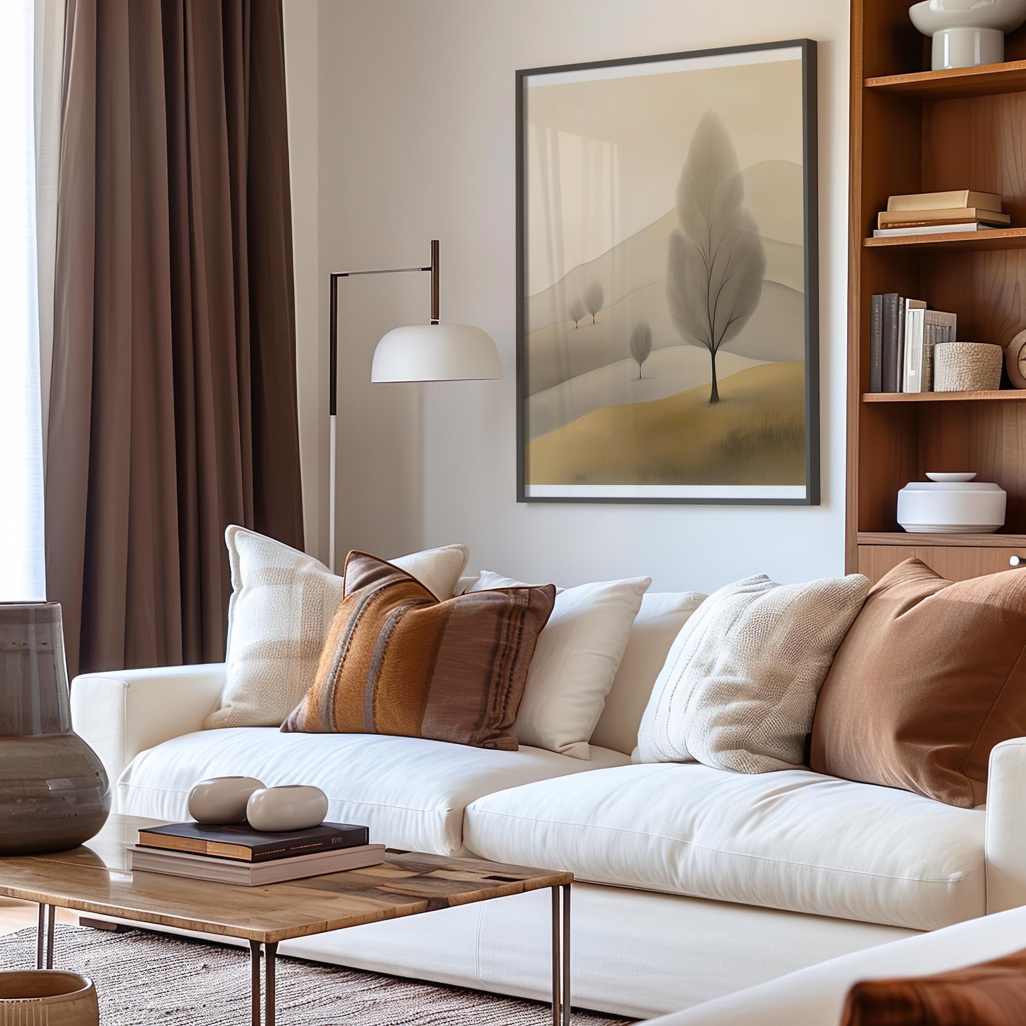 Golden Minimalist Tree Poster - Gentle Tree on a Golden Plain Wall Art