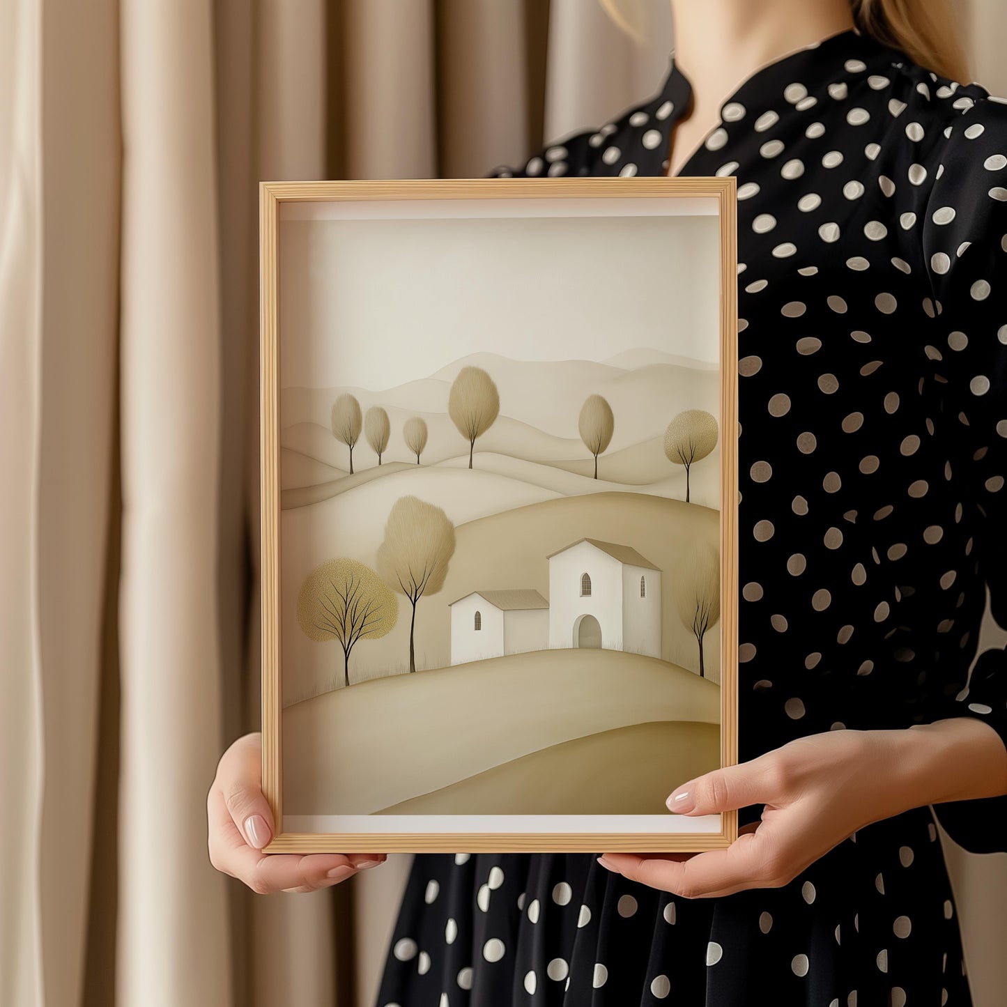Tuscan Landscape Poster with Rolling Hills and Houses