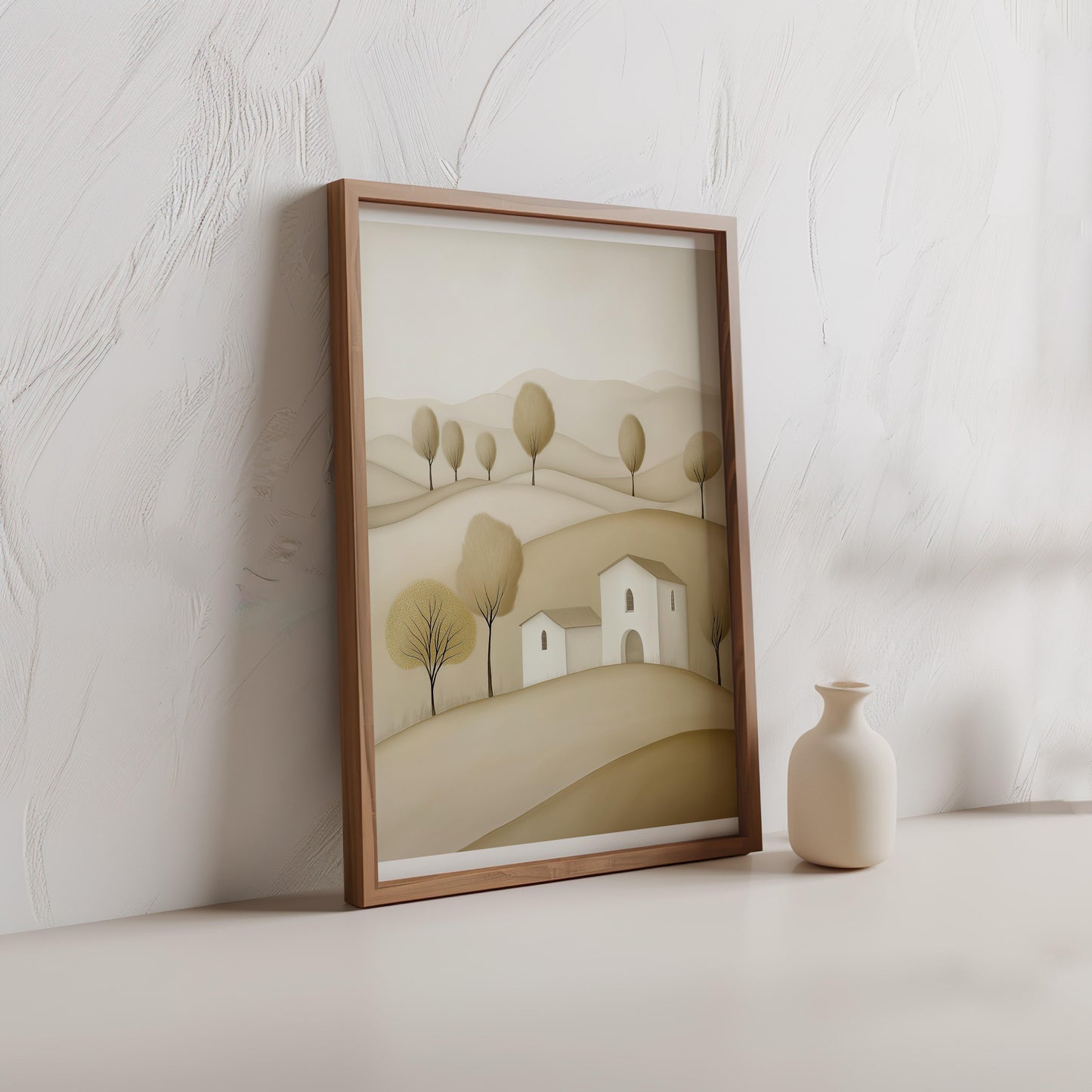 Tuscan Landscape Poster with Rolling Hills and Houses