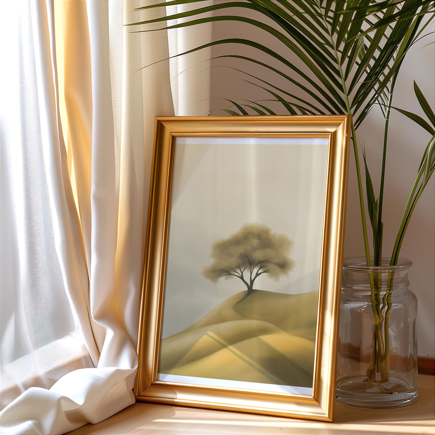 Serene Golden Hill Tree Art Poster - Wall Art - Digital Print
