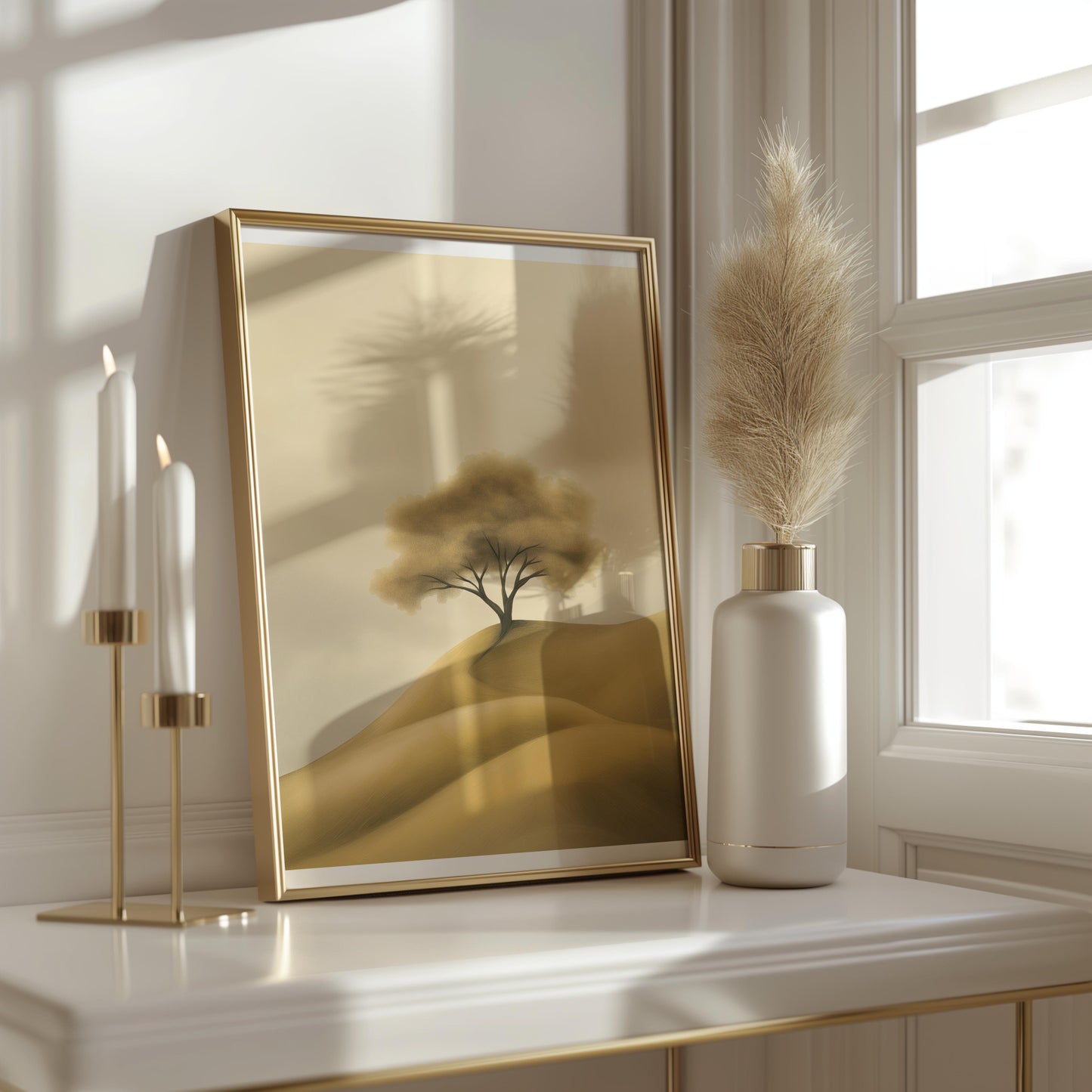 Serene Golden Hill Tree Art Poster - Wall Art - Digital Print