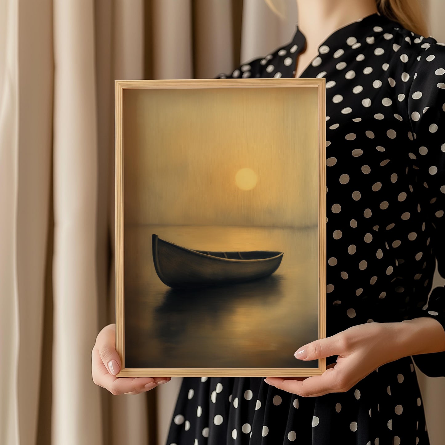 Premium Golden Canoe Poster – Minimalist Sunset Wall Art - Digital Print