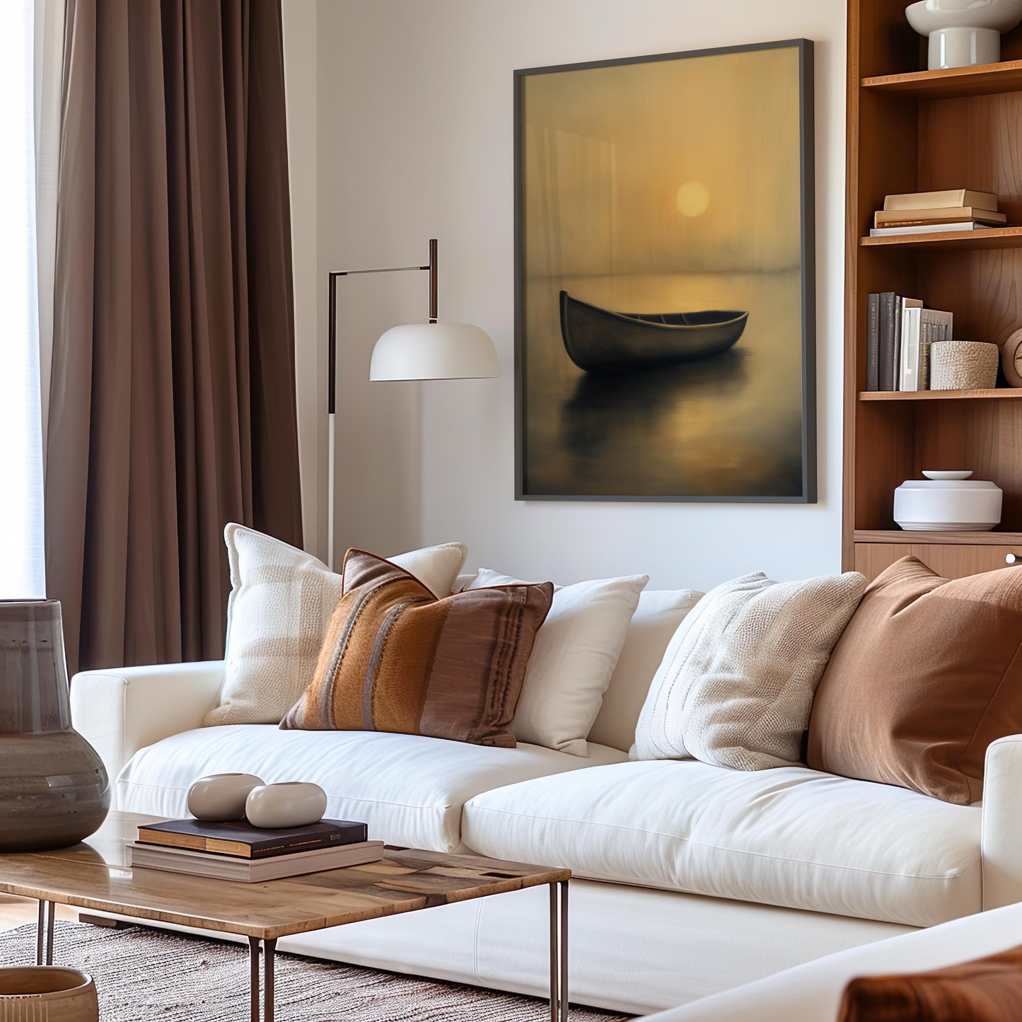 Premium Golden Canoe Poster – Minimalist Sunset Wall Art - Digital Print