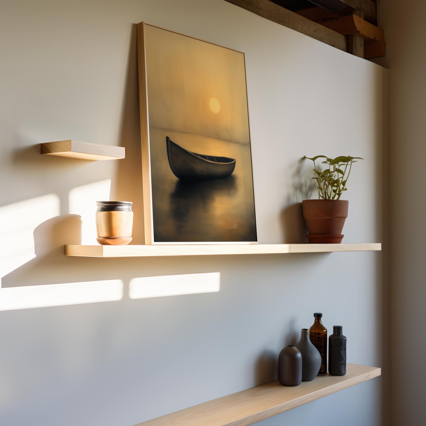 Premium Golden Canoe Poster – Minimalist Sunset Wall Art - Digital Print